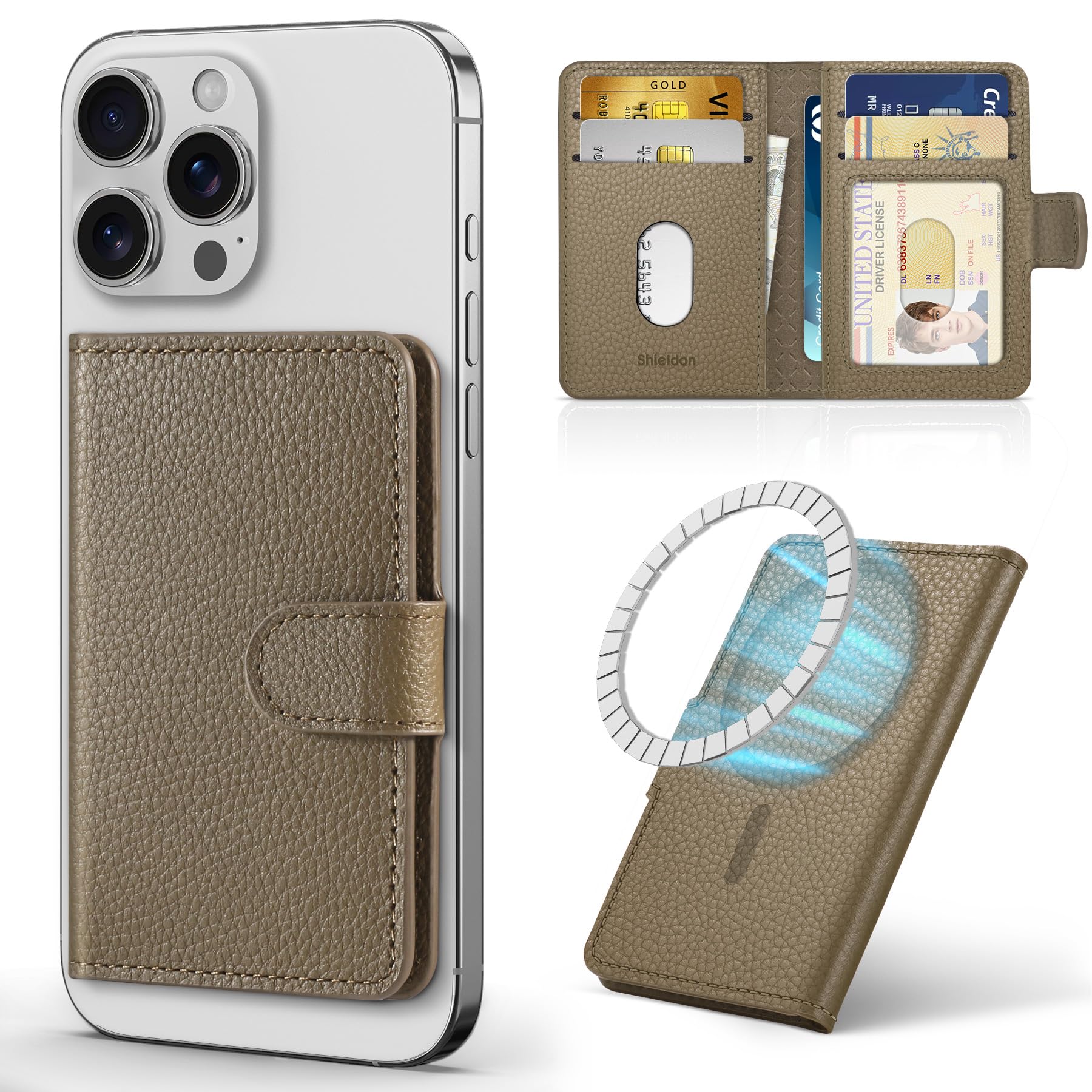 [SHIELDON] スマホカードケース 本革レザー 6枚カード収納 磁力吸着 [RFIDブロッキング] 磁力ケースとiPhone16/16Plus/16Pro/16Pro Max/iPhone15/15Plus/15Pro/15Pro MaxとiPhon(3)