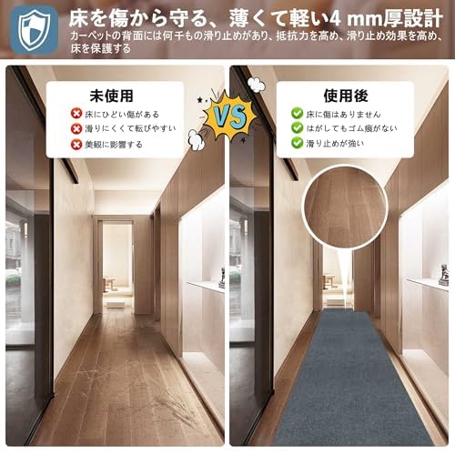 【 限定ブランド】YIDIHO 廊下敷き TPR ラグ 約80×600cm 厚さ4 mm ロングマット 階段マット 廊下マット 防音 ロールマット 無地 ペットカーペット 置くだけで吸着マット 玄関マット ロングカーペット 滑り止め ドアマット 床保護マッ
