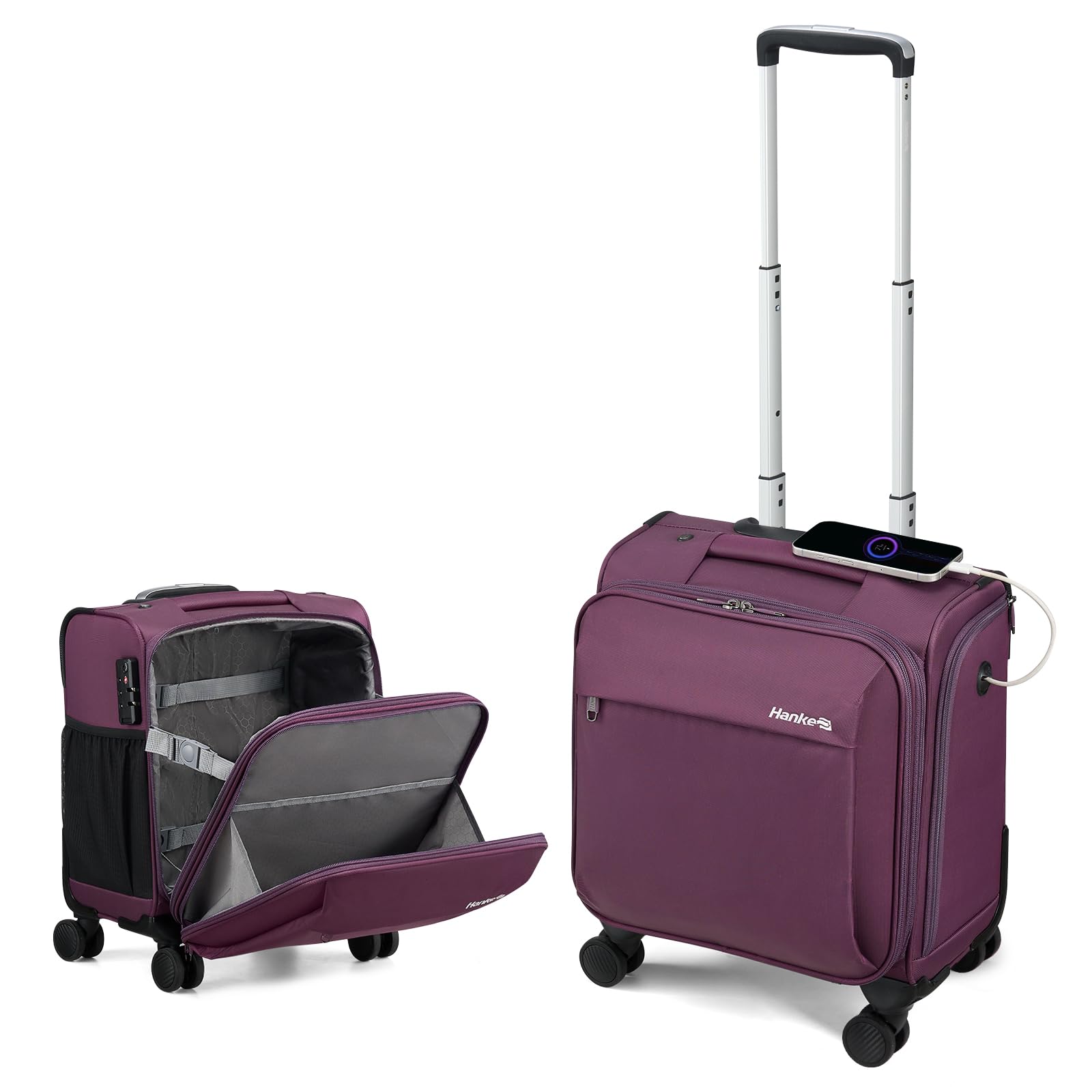 Rakuten - [Hanke] スーツケース 機内持ち込み 軽量キャリーケース 小型一泊二日 旅行 バッグスーツケース ssキャリーケース 機内持ち込み容量33Lキャリーバッグ布製イヤホンホール付き(パープル,SS/33L)