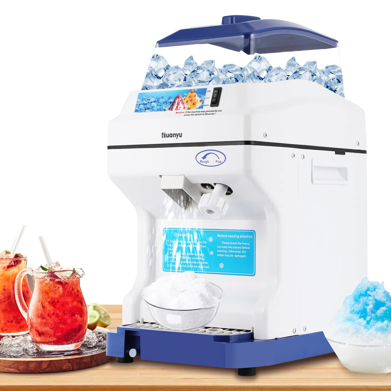 Huanyu かき氷機 氷粉砕機 300W アイスクラッシャー5L大容量 氷粗さ無段階調節 電...