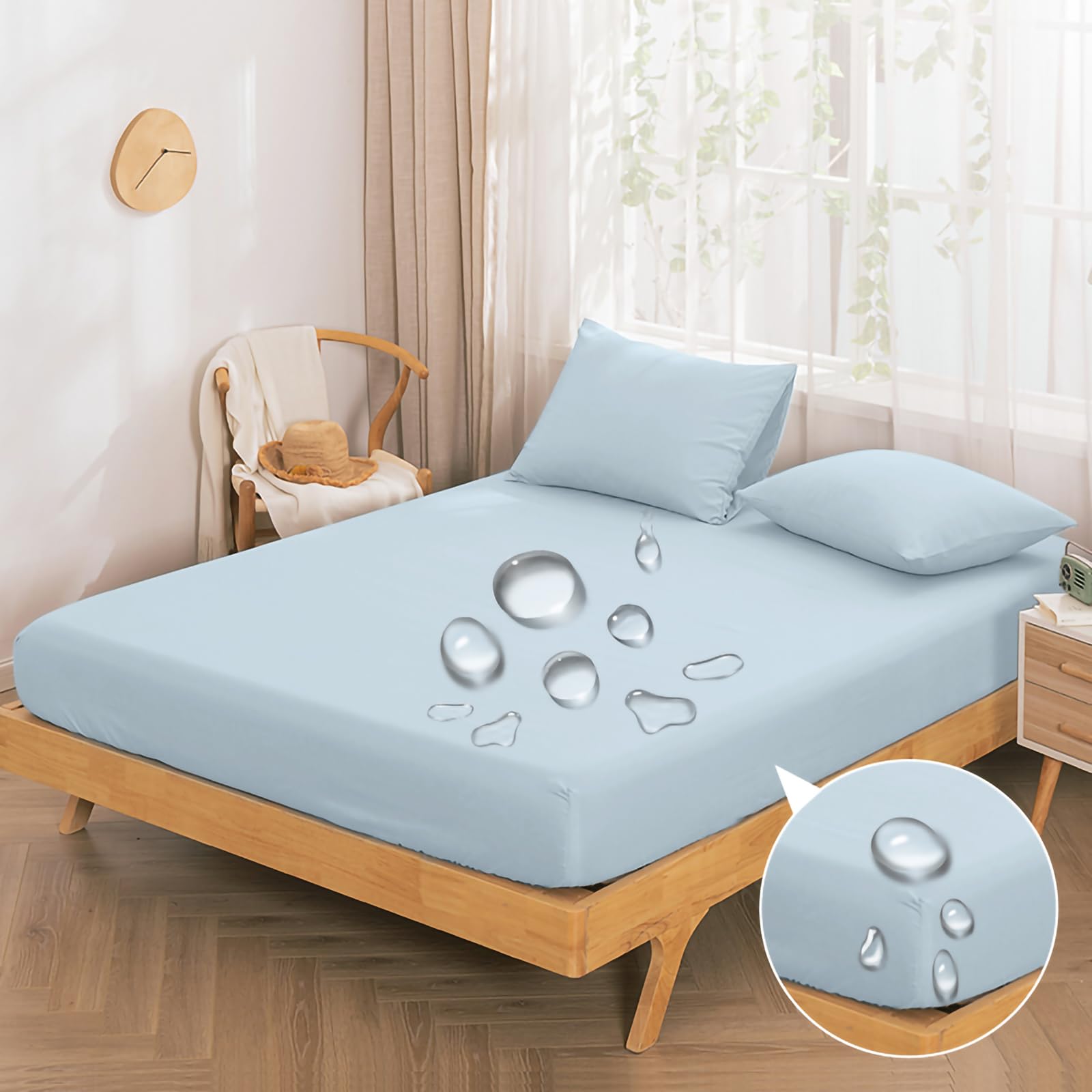 Vallein 防水シーツ 側面完全防水 シングル ボックス 全面防水 ボックスシーツ ダブル セミダブル クイ..