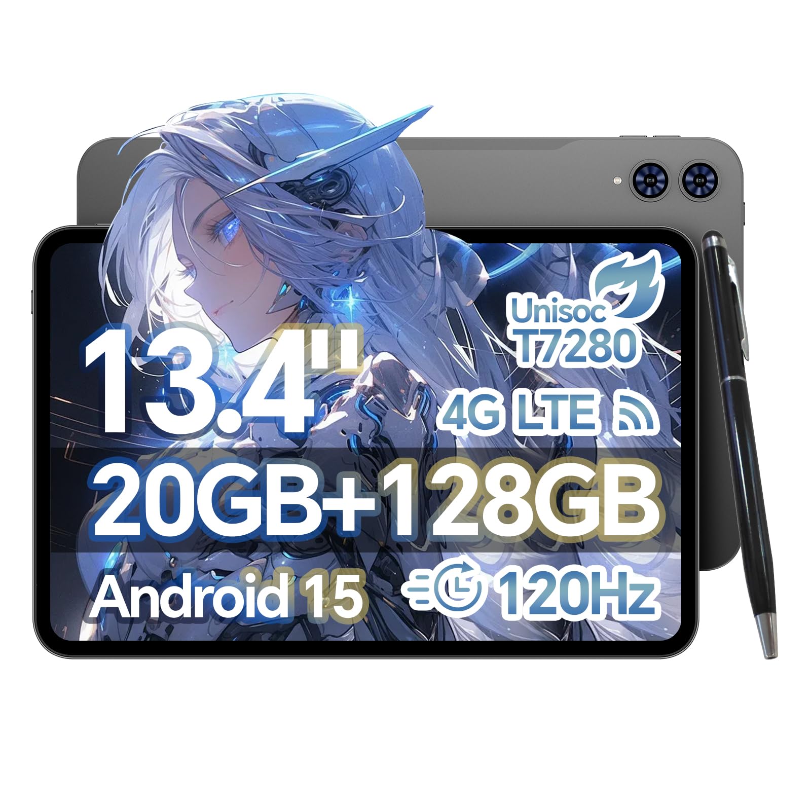 楽天SelectSHOP 岐阜 楽天市場店TECLAST T65 13 インチ タブレット 120Hz 画面リフレッシュレート,タブレット Android 15, 20GB RAM+128GB ROM, T7280 （T620） プロセッサ Tablet, SIM カード対応, 3.5mm イヤホ