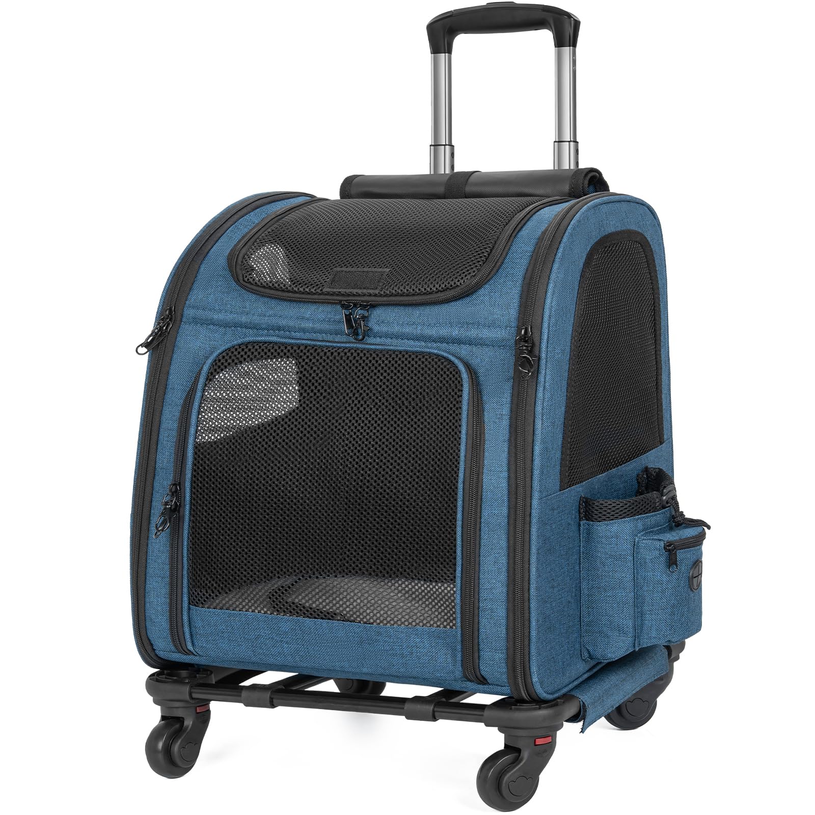 Rxakudedo ペット用ベビーカー キャスター付き 取り外し可能キャリア 猫 小型犬 多機能バックパック 通気性 折りたたみ式 軽量 散歩 旅行 ブルー