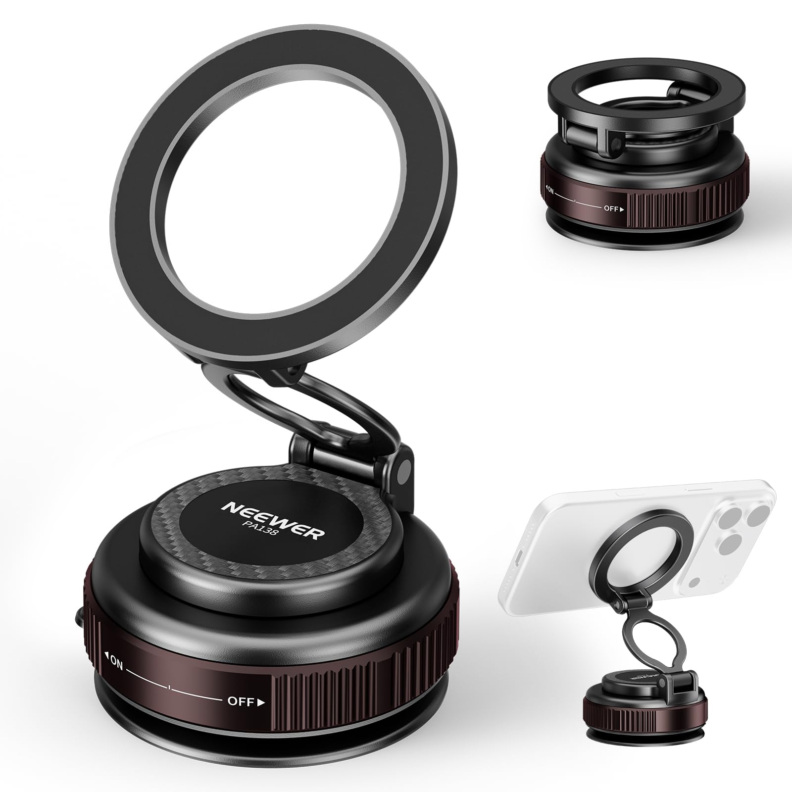 Rakuten - NEEWER 真空吸盤マウント 360°調整可能 磁気車載スマホホルダースタンド クイックリリース MagSafe iPhone対応 車POVダッシュ/フロントガラス/ジム器具/卓上用 スマホマウント 携帯サポーターアクセサリー ビデオ録画用 PA138