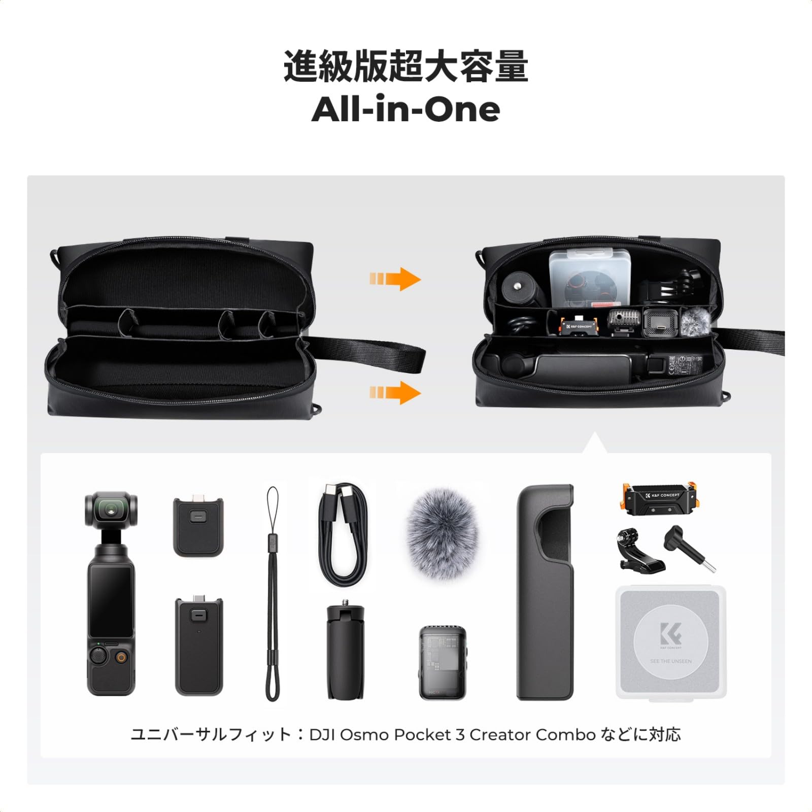 K&F CONCEPT D*I Osmo Pocket 3 用 キャリーバッグ 収納ケース「大容量・純正品よりも使いやすい】ガジェットポーチ 防水耐衝撃 撥水加工 軽量設計 多機能仕切り汎用性 旅行/アウトドア対応 makana---10571718 SelectSHOP 岐阜 楽天市場店 サンプル画像2