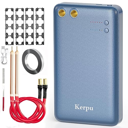 Kerpu スポット溶接機, 11段ポータブル溶接機, 5000mAh 自動/手動モードミニスポット溶接機 充電式,スポット溶接 DIY 18650/21700電池バッテリパックの構築古い設備を修理, 日本語の説明書をダウンロードできます（青）