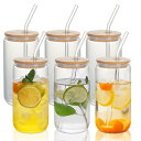 QuiExact ガラスコップ 500ml 6個セット 薄づくり ハイボールグラス 食洗機 電子レンジ対応 耐熱 グラス コップ ストロー付き 蓋付き うすはり タンブラーグラス キャニスターグラス コーヒー ジュース ミルクティー アイス グラスコップ