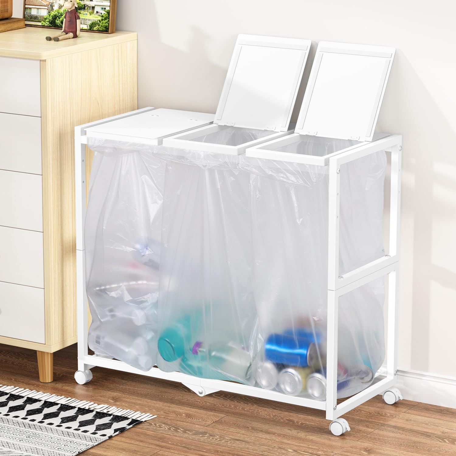 PRTONE ゴミ箱 分別 ゴミ袋ホルダー 3分別*45L ダストボックス キャスター付き 分別ゴミ箱 ふた付き お..