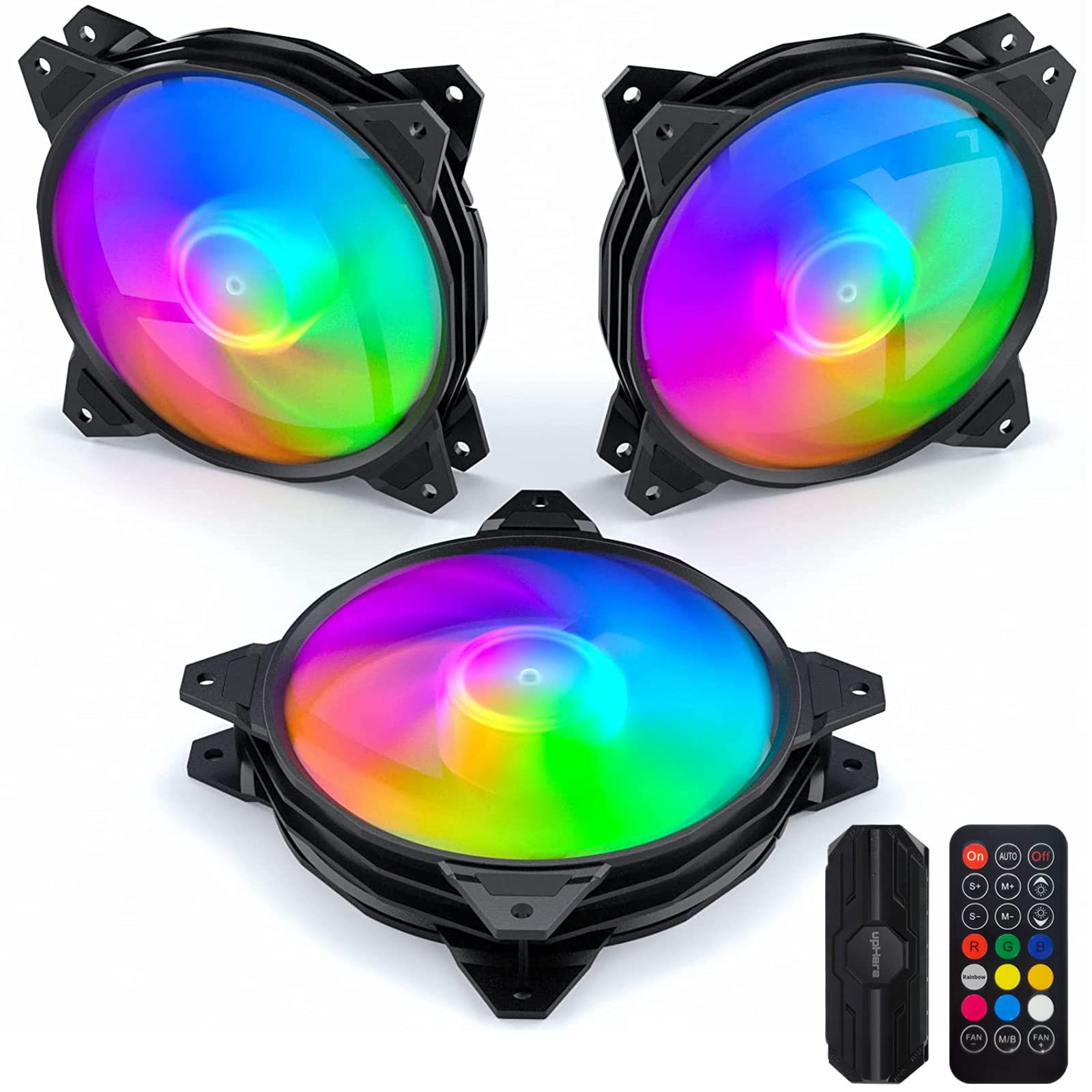 Rakuten - Novonest PCケースファン 120mm 静音 ARGB ファン 高性能 LEDファン 6PINコネクタ リモコン制御 ファンハブ付き 冷却ファン 5V 3PIN マザーボード同期 ASUS Aura Syncに対応 薄型 黒枠 3本1セット「PF1