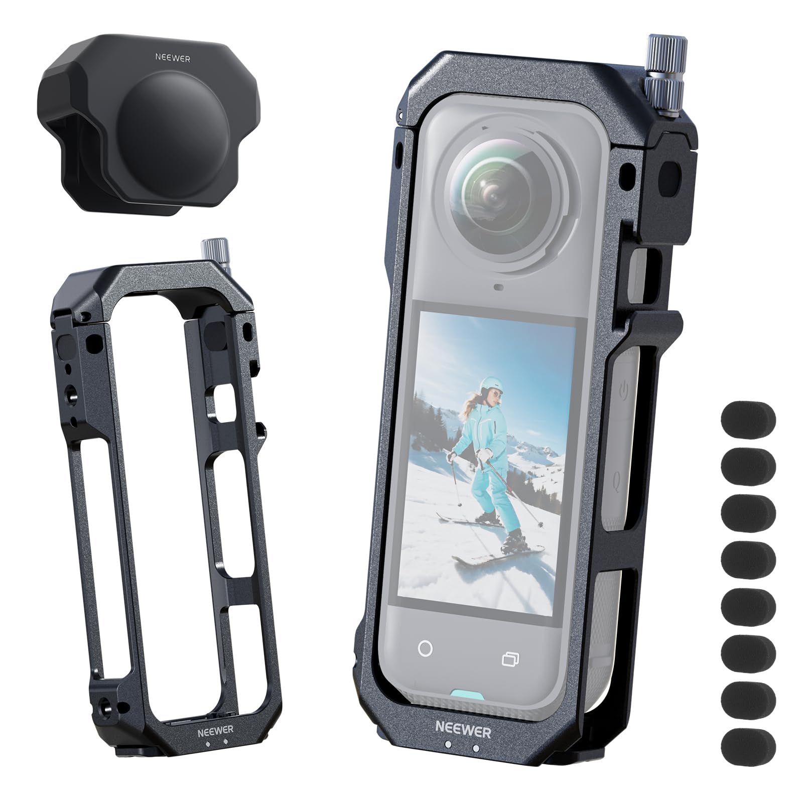 Rakuten - NEEWER カメラケージInsta360 X5対応 保護ケース コンパチブル Insta360 X5 アルミ合金フレーム ビデオリグ クイックリリース マウントアダプター 1/4インチネジ レンズキャップ アクションカメラアクセサリー付き AC033
