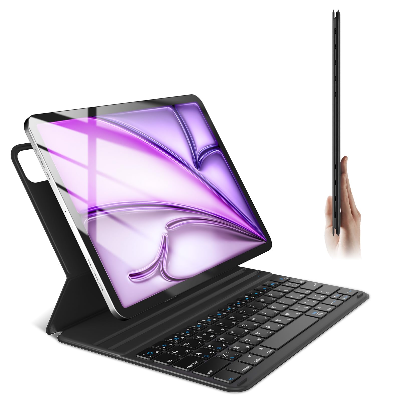 ・?【超薄型＆超軽量＆強力磁石吸引】ipad air6 キーボードケース は超薄型＆軽量設計で、僅か410g、類似の製品より30％軽量です。ケース内部強力磁石内蔵、ipadをしっかり吸引、着装するとあらゆる場所で快適にタイピングできます。・...