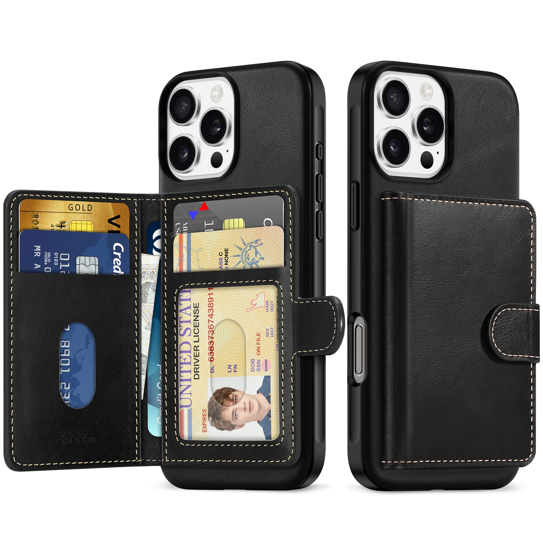 SHIELDON iPhone16 ProMax 対応 財布型ケース 本革レザー ウォレット付き 分離不可 6枚カード収納 [RFIDブロッキング] 背面保護 あいふぉん16 プロマックス 対応ケース 滑り止め 指紋防止 携帯便利 アイホン16 Pro M