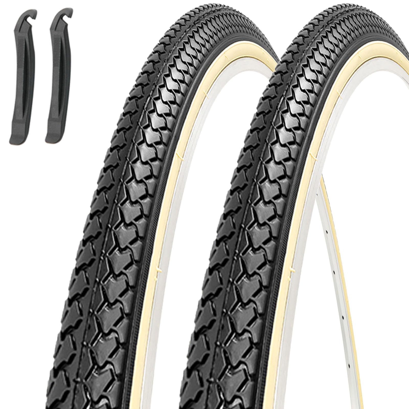 Rakuten - MOHEGIA 2本 26×1 3/8 自転車 タイヤ: 26インチ 37-590 軽快車 耐摩耗 街乗り通勤 アーバンバイク、ママチャリ対応 - 折りたたみ式 交換用タイヤ - スキンサイド