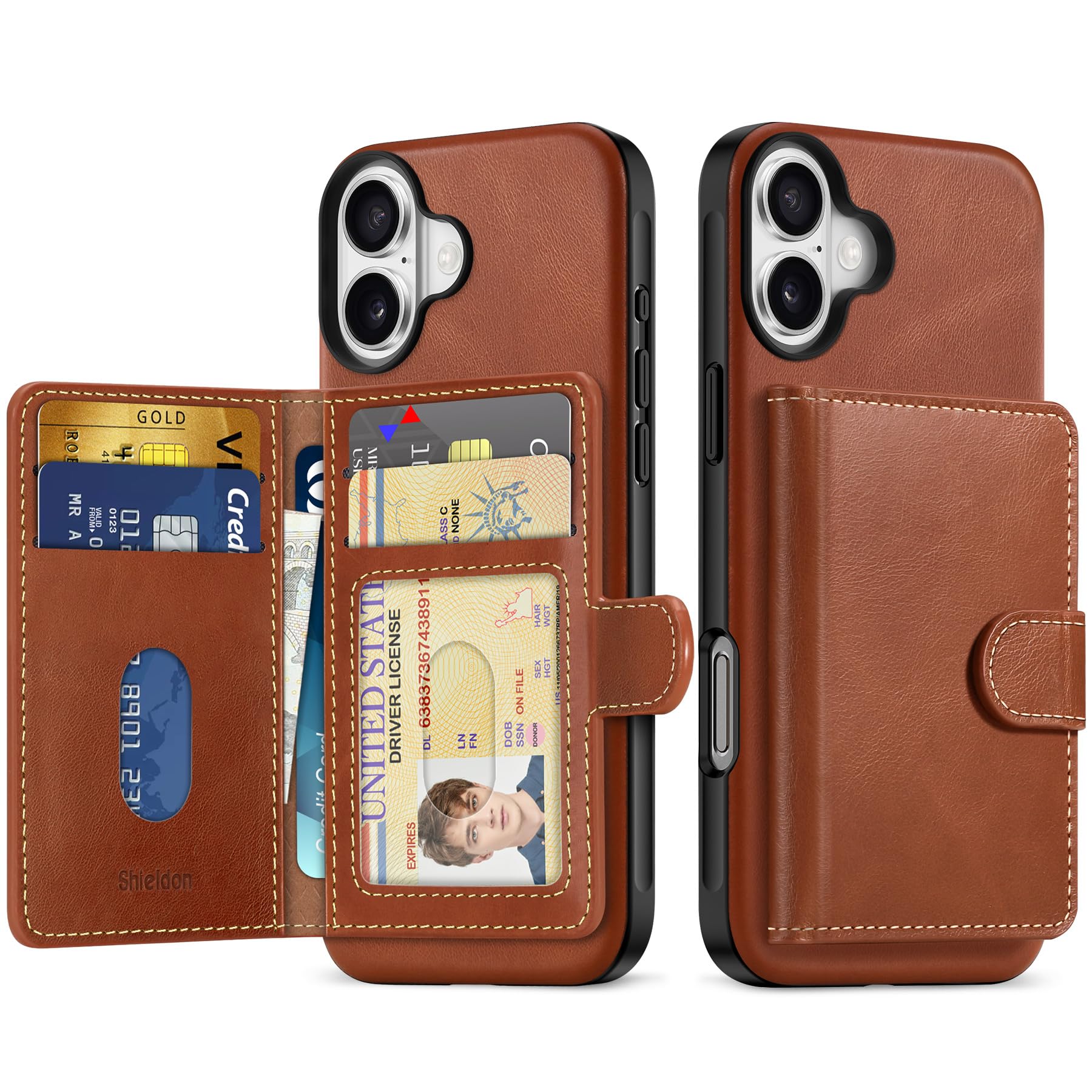 SHIELDON iPhone16 Plus対応 財布型ケース 本革レザー ウォレット付き 分離不可 6枚カード収納 [RFIDブロッキング] 背面保護 あいふぉん16 プラス 対応ケース 滑り止め 指紋防止 携帯便利 アイホン16 Plus 対応 スマホ