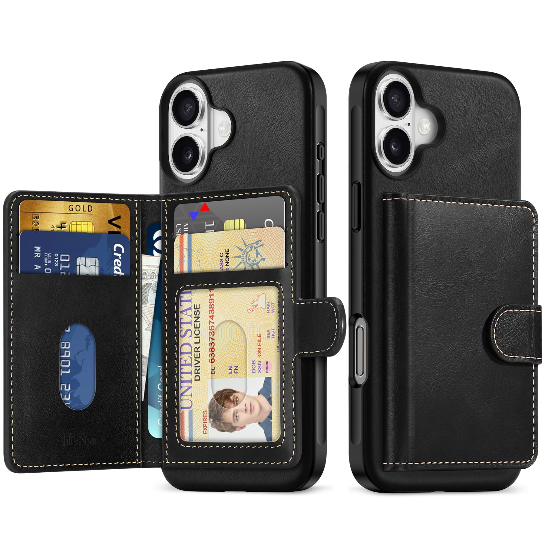SHIELDON iPhone16 Plus 対応 財布型ケース 本革レザー ウォレット付き 分離不可 6枚カード収納 [RFIDブロッキング] 背面保護 あいふぉん16 プラス 対応ケース 滑り止め 指紋防止 携帯便利 アイホン16 Plus 対応 スマ