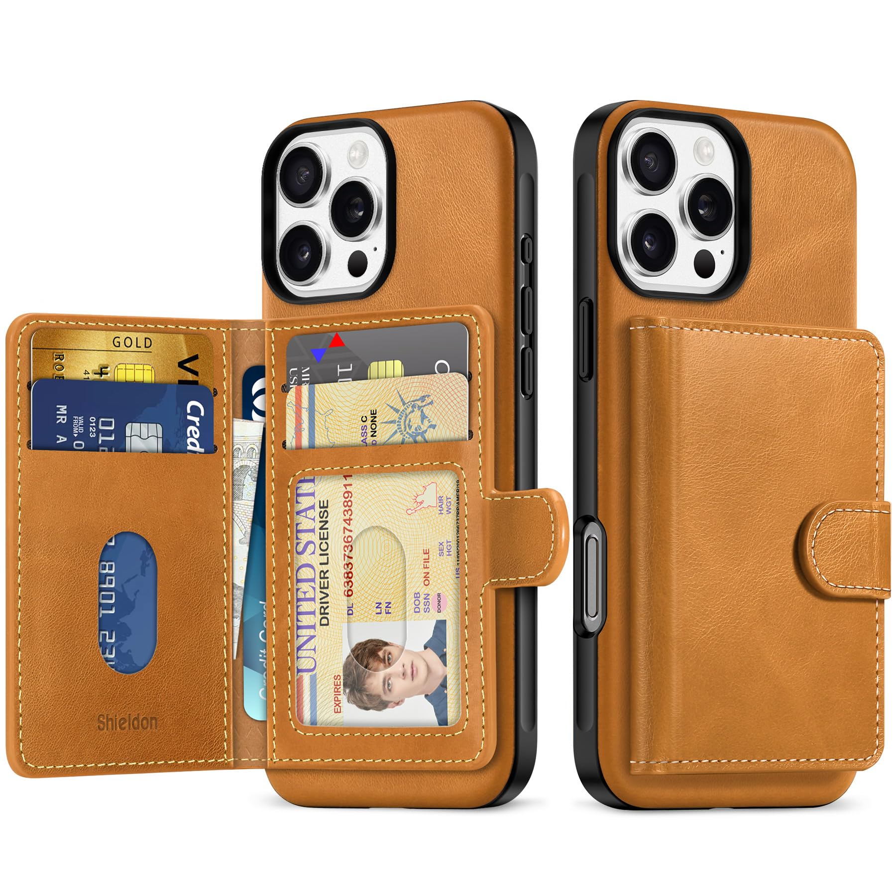 SHIELDON iPhone16 ProMax 対応 財布型ケース 本革レザー ウォレット付き 分離不可 6枚カード収納 [RFIDブロッキング] 背面保護 あいふぉん16 プロマックス 対応ケース 滑り止め 指紋防止 携帯便利 アイホン16 ProMa