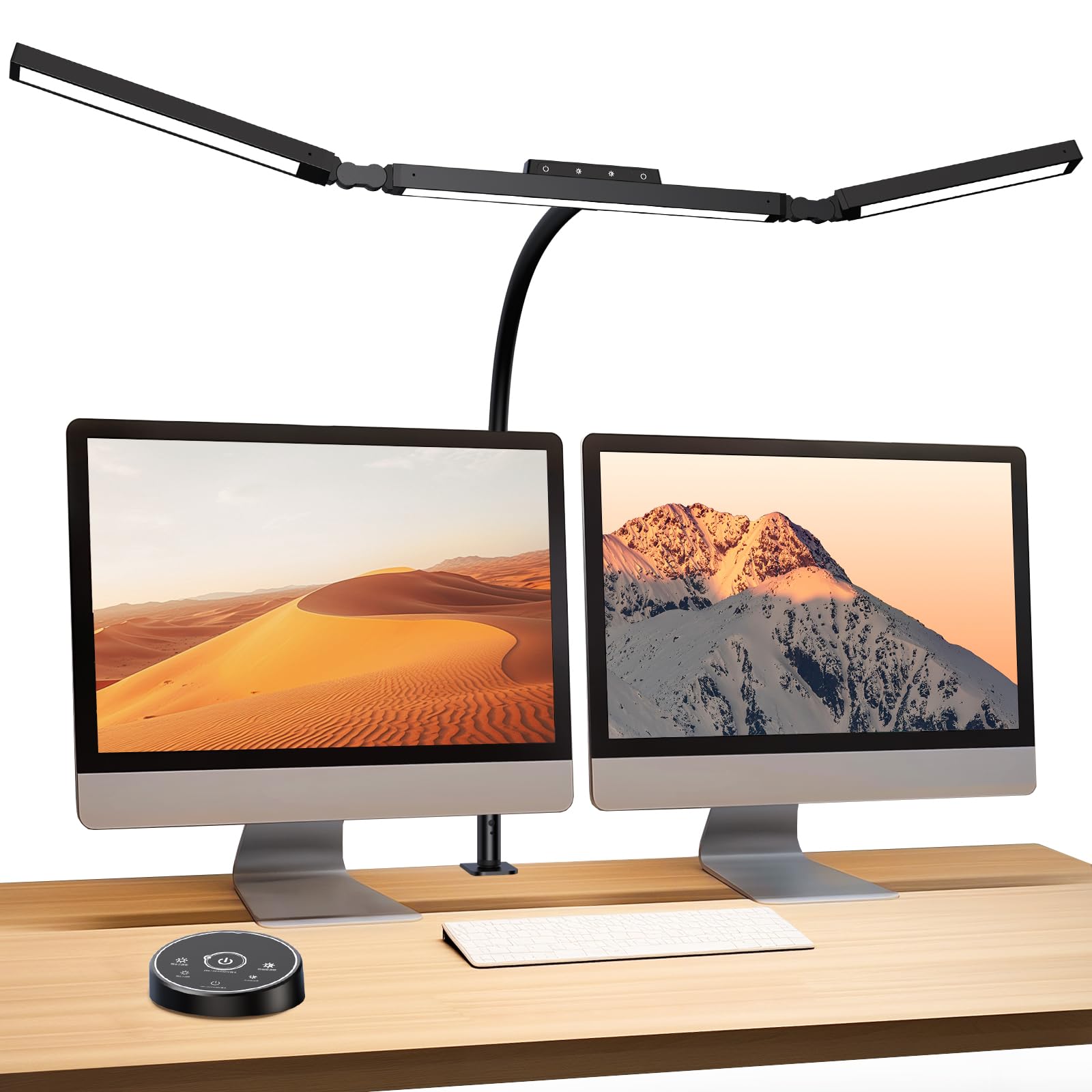 BeaNet デスクライト LED 幅98cm 「無線リモコン・3光源Max版・環境補助光・独立制御・2000Lx」 クランプ 電気スタンド 多角度調節 4段階調光調色 「24W・PSE認証済」 幅広 スタンドライト 目に優しい 卓上ライト 読書/勉強/仕