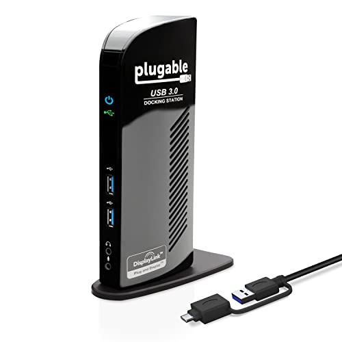Plugable USB3.0 / USB-C 用ドッキングステーション 縦置き Windows および Mac 用 - デュアルモニター HDMI DVI VGA ポート ギガビット イーサネット USB3.0 ポートx2 USB 2.0 ポートx4 音