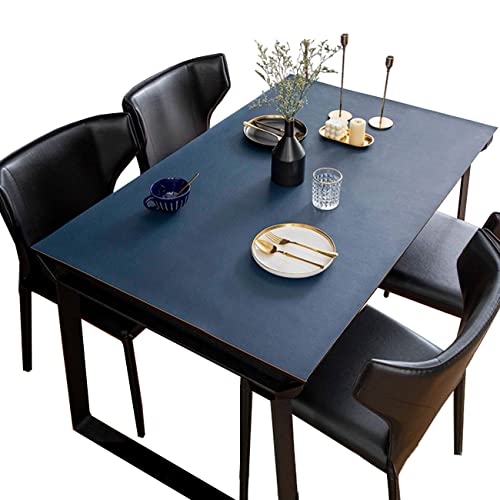 YAHUO PUレザー テーブルクロス テーブルマット デスクマット テーブルカバー 長方形 正方形 両面 防水 汚れ防止 耐久性 ネイビー+オレンジ 90*160cm