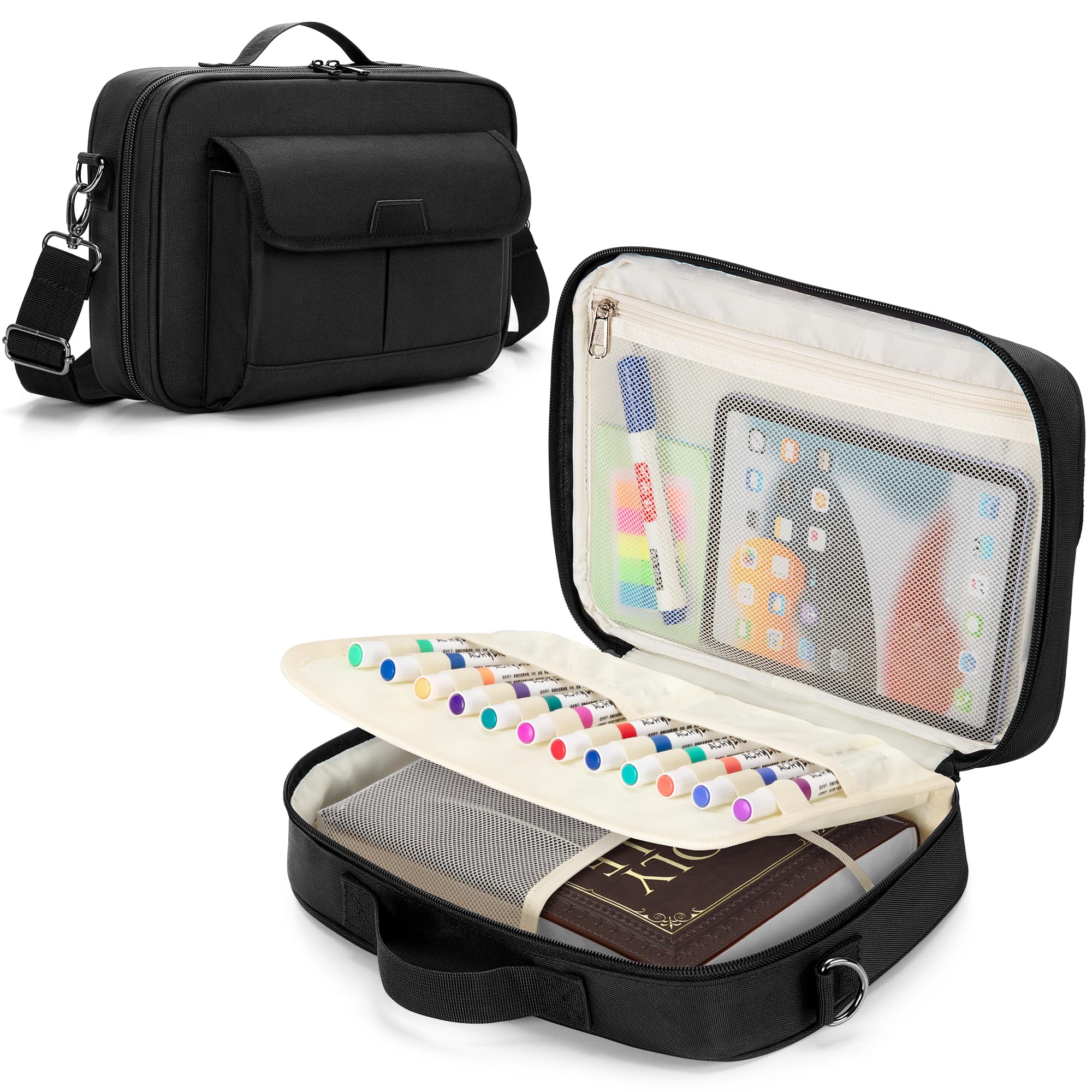 LoDrid 聖書カバー 聖書収納バッグ 聖書ケース 複数のポケット付き聖書バッグ ブラック