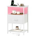 Somdot ベッドサイドテーブル サイドテーブル ナイトテーブル LED night table チェスト タンス 収納 おしゃれ USBポート&コンセント付き 3段オープン棚付き 引き出し 幅40 奥行30 高60 布製 リビング ソファー 一人暮らし