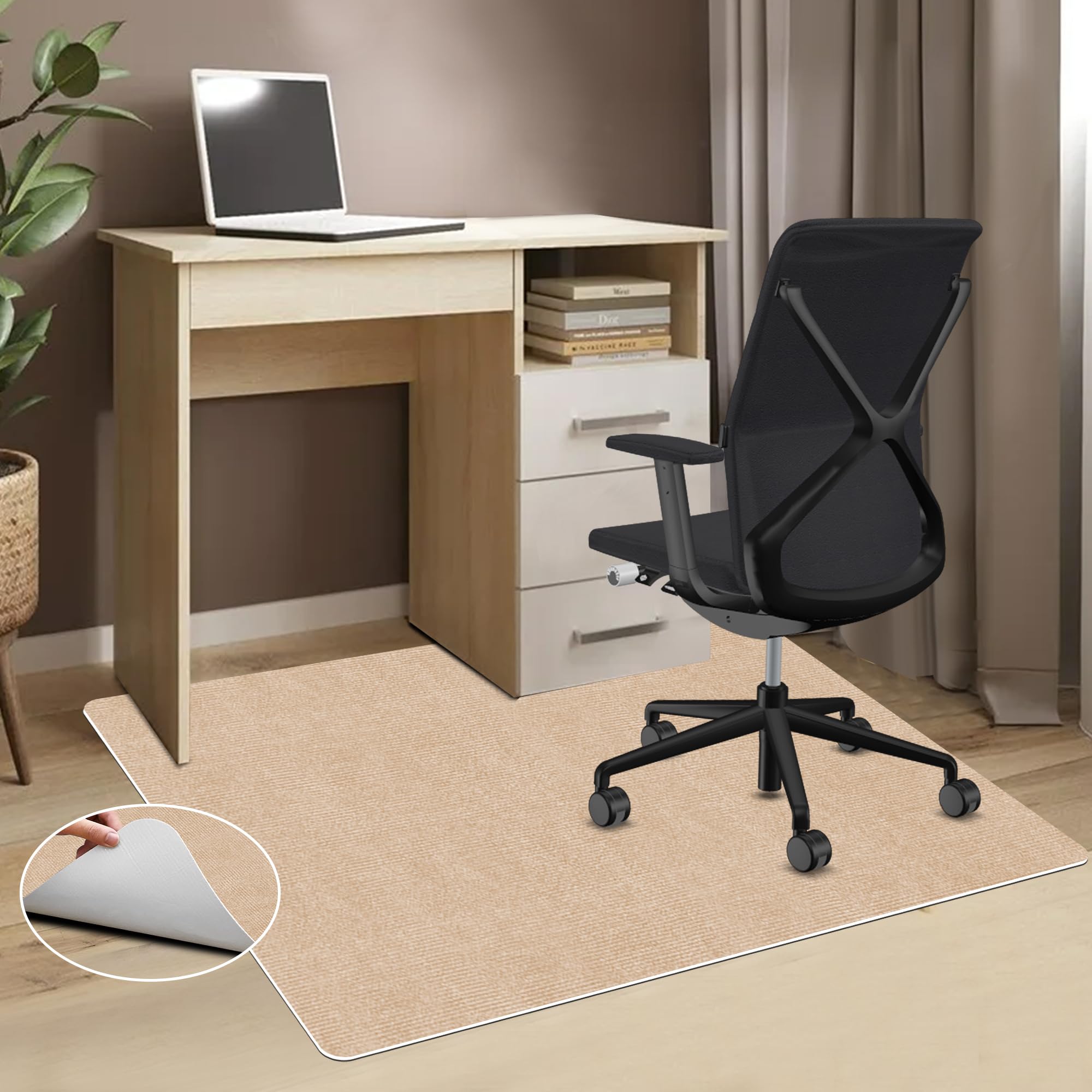 チェアマット フロアマット 床保護マット HAODEMI 120*90cm 厚さ4mm TPRカーペット 滑り止め 丸洗い可能 椅子の下に敷くマットキズ防止 多機能 ずれない お手入れ簡単 畳保護 一年保証（ベージュ）