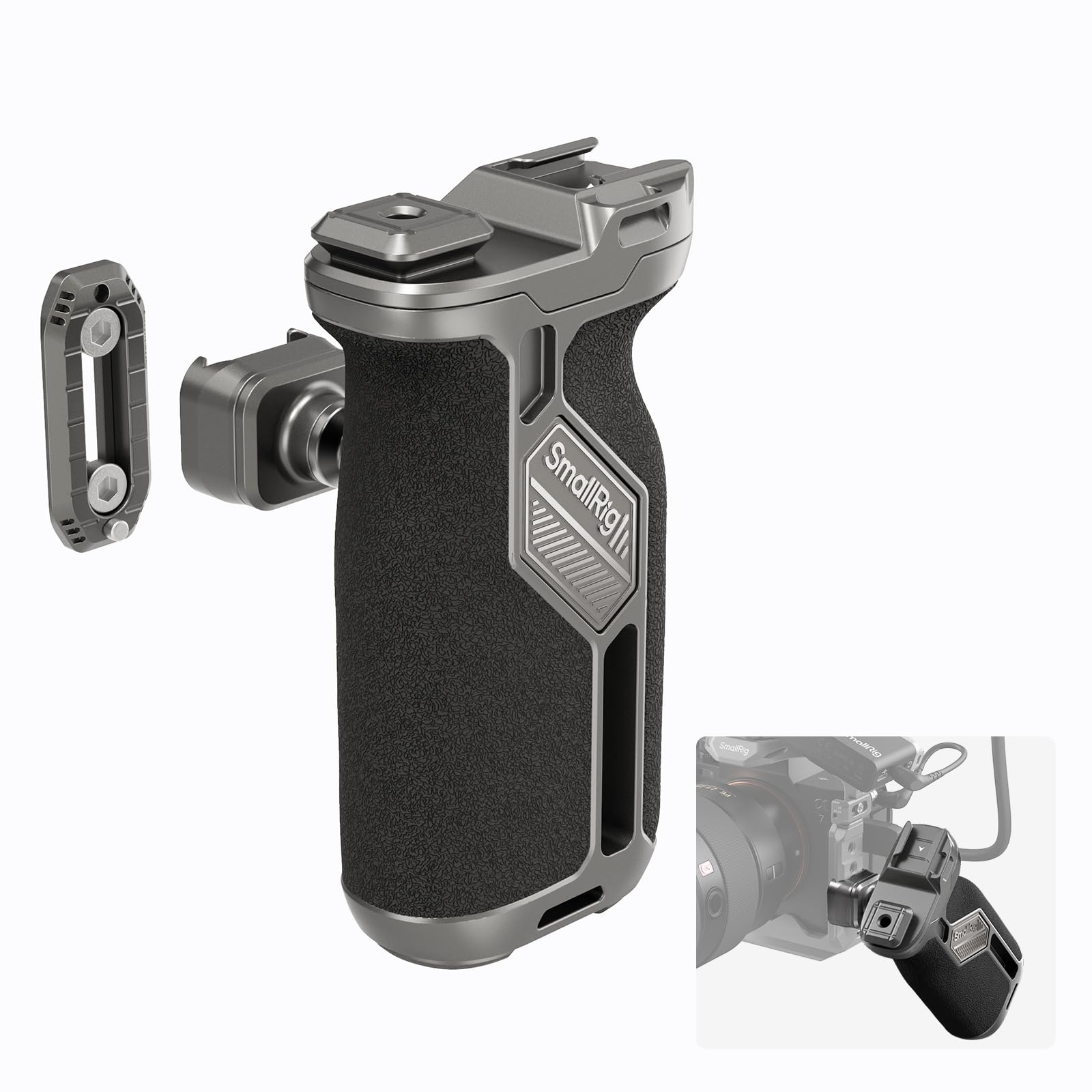 SMALLRIG クイックリリース回転サイドハンドル、一体型 NATO レール、DSLR カメラケージキット用 NATO サイドハンドグリップ、左側または右側に調整可能、HawkLock H21-4485