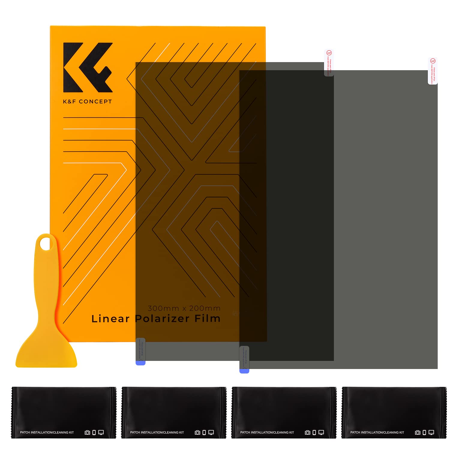 Rakuten - K&F Concept 偏光フィルムシート 200x300mm 2枚入り 線形偏光フィルター 直線偏光 高偏光度 任意裁断 スクレーパー付き【メーカー直営店】