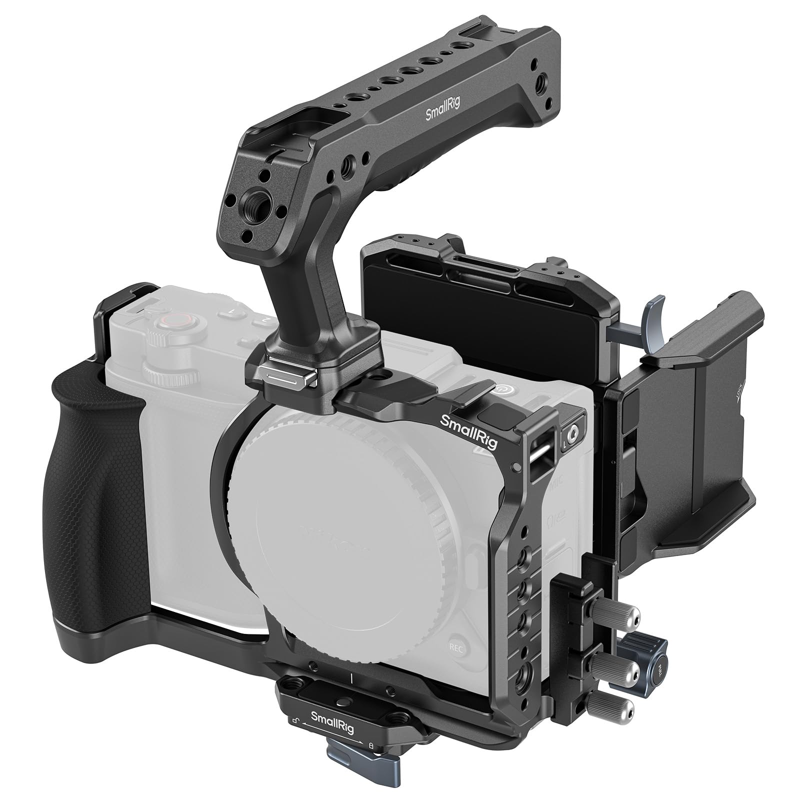 SmallRig ZR用HawkLock クイックリリースケージキット Nikonに対応 Vマウントバッテリープレート トップハンドル、HDMIケーブルクランプ Arca-Swiss互換クイックリリース内蔵 DJIスタビライザーおよび三脚対応 6113