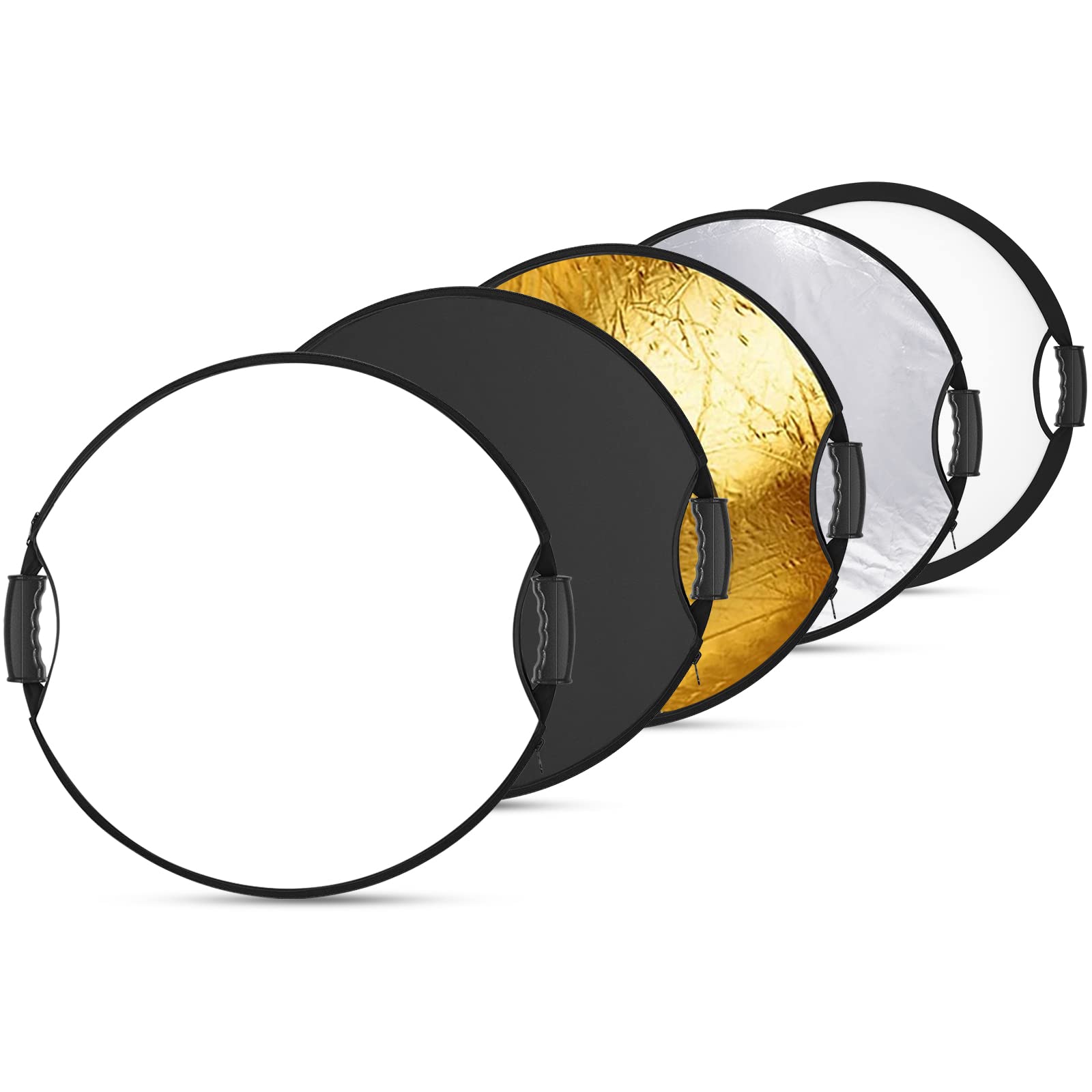 NEEWER 22"/56cm ライトレフ板 ハンドルグリップ付き 3/8"スレッド 5in1折りたたみ式丸型ディフューザー 半透明/シルバー/ゴールド/ホ..
