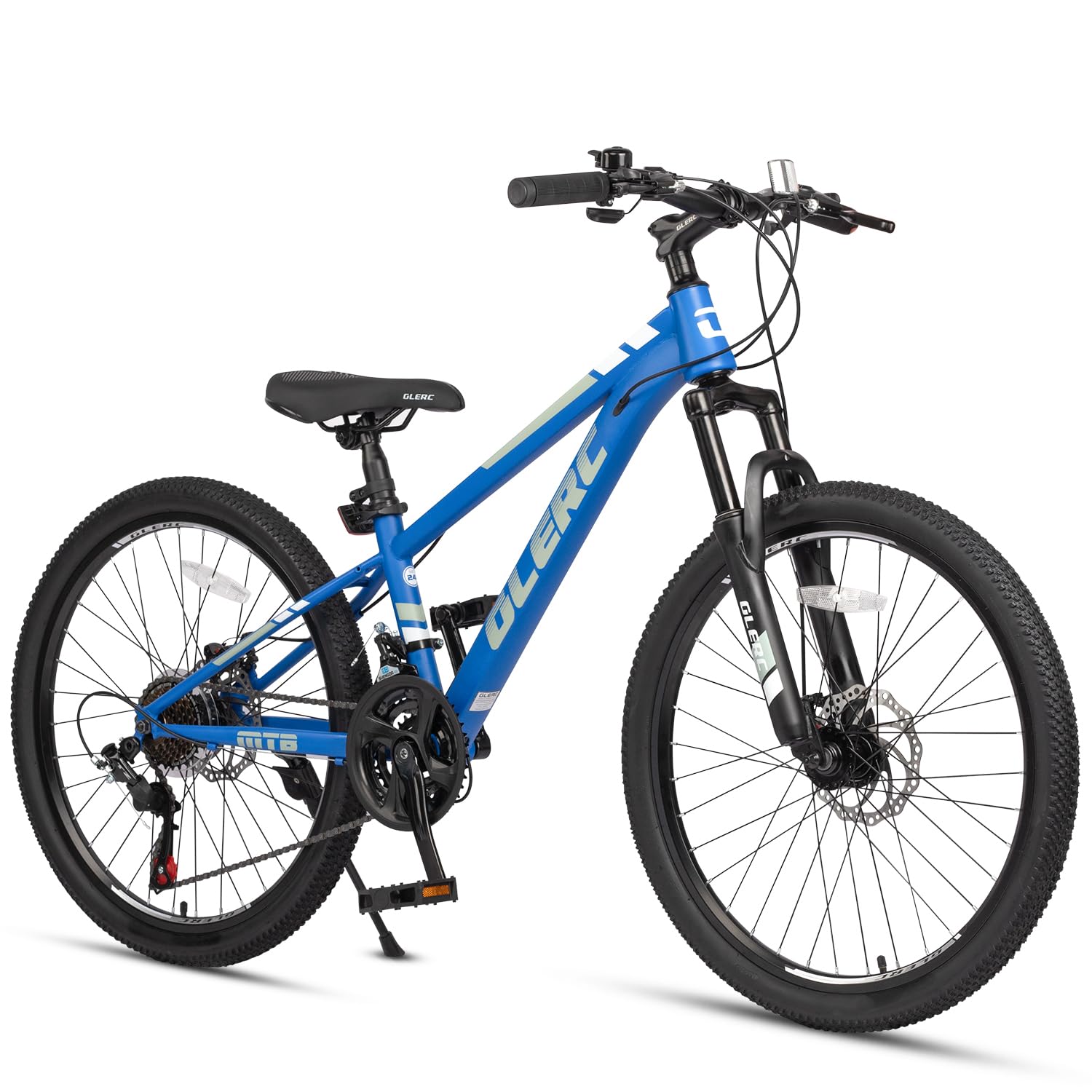 【Glerc】Sky Line子ども用マウンテンバイク 子供自転車MTB オンロードオフロード 男の子女の子小学生中学生 街乗り通学 21段変速 フロントサスペンション ディスクブレーキ 24インチ 青ブルー