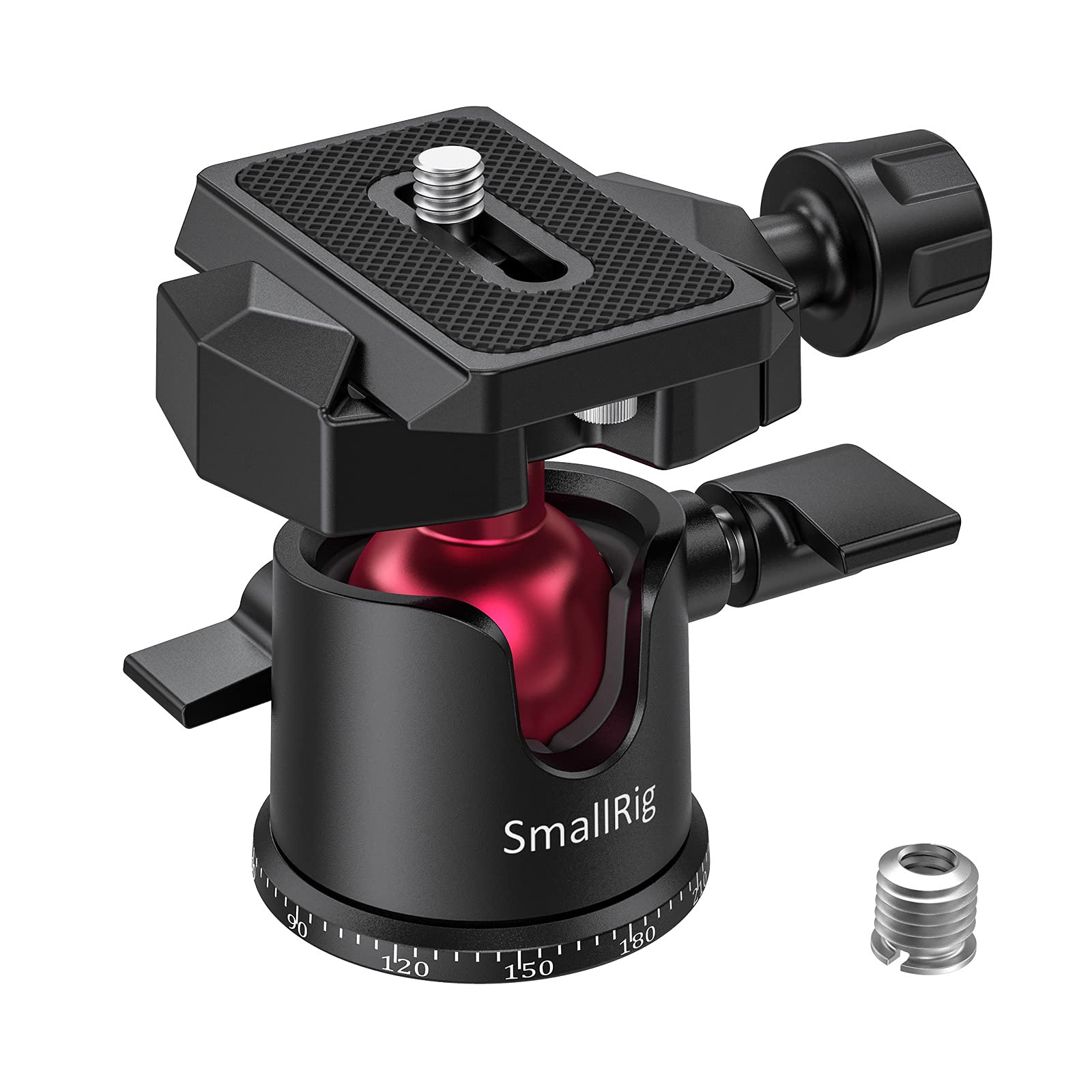 SmallRig 自由雲台 360度回転可 アルミ製 アルカスイスプレート 3/8"-1/4"ネジアダプター付き-BUT2665