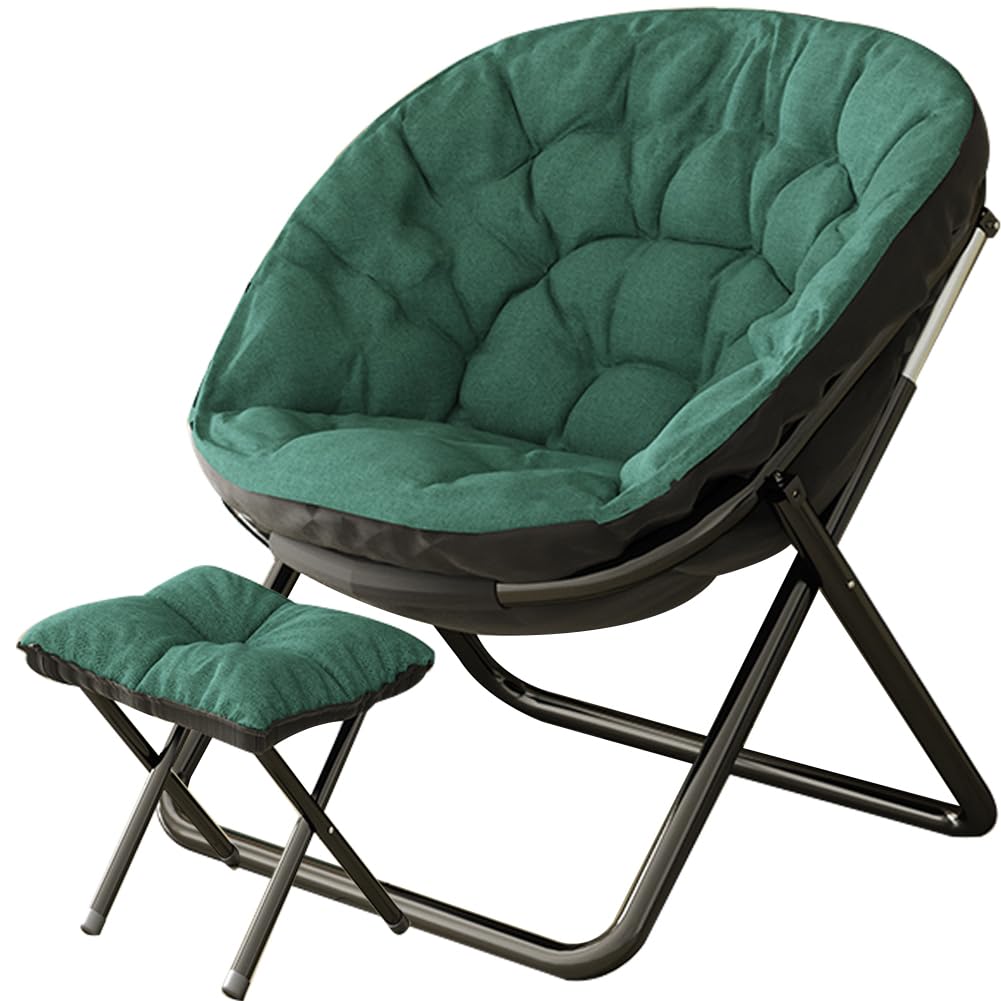 Floralies リクライニングチェア 折りたたみ式 完成品 足置き台付き リラックス 折りたたみチェア ガーデンチェア パーソナル 持ち運び簡単 屋内 屋外 兼用 通気性よい (グリーン（足置き台付き）, 1人掛け（幅80×奥行45×高90cm）)
