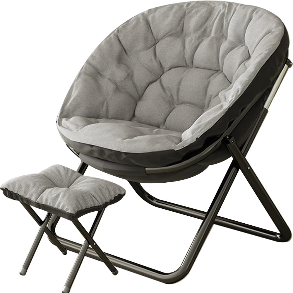 Floralies 折りたたみ椅子 リクライニングチェア 折りたたみ式 完成品 足置き台付き リラックス 折りたたみチェア ガーデンチェア パーソナル 持ち運び簡単 屋内 屋外 兼用 通気性よい (グレ-（足置き台付き）, 1人掛け（幅80×奥行45×高9