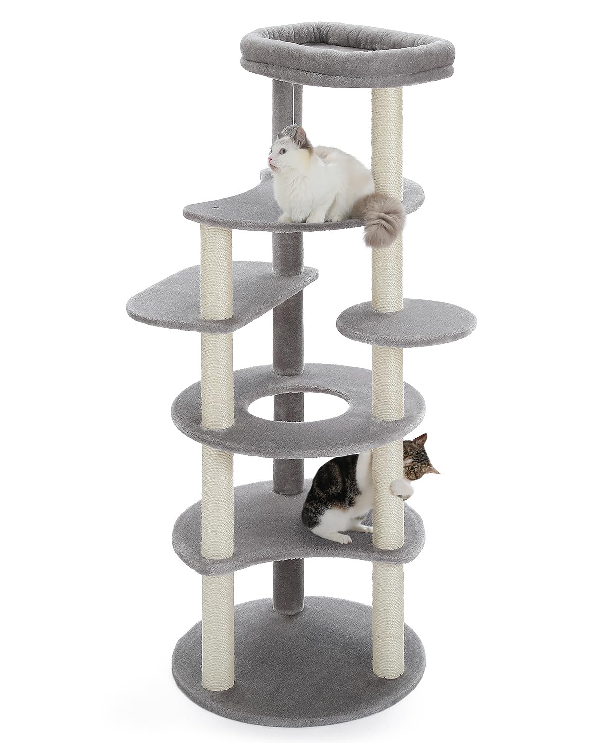Rakuten - PETEPELA(ぺテぺラ) キャットタワー スリム 大型猫用 猫タワー 多頭飼い おしゃれ かわいい インテリア 据置 麻紐 爪とぎ おもちゃ コンパクト 省スペース 人気 運動不足解消 倒れ防止策 -高さ154cm グレー