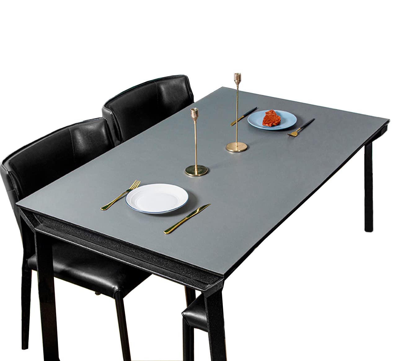 YAHUO PUレザー テーブルクロス テーブルマット デスクマット テーブルカバー 長方形 正方形 両面 防水 汚れ防止 耐久性 ダークグレー+ブラック 90*150cm