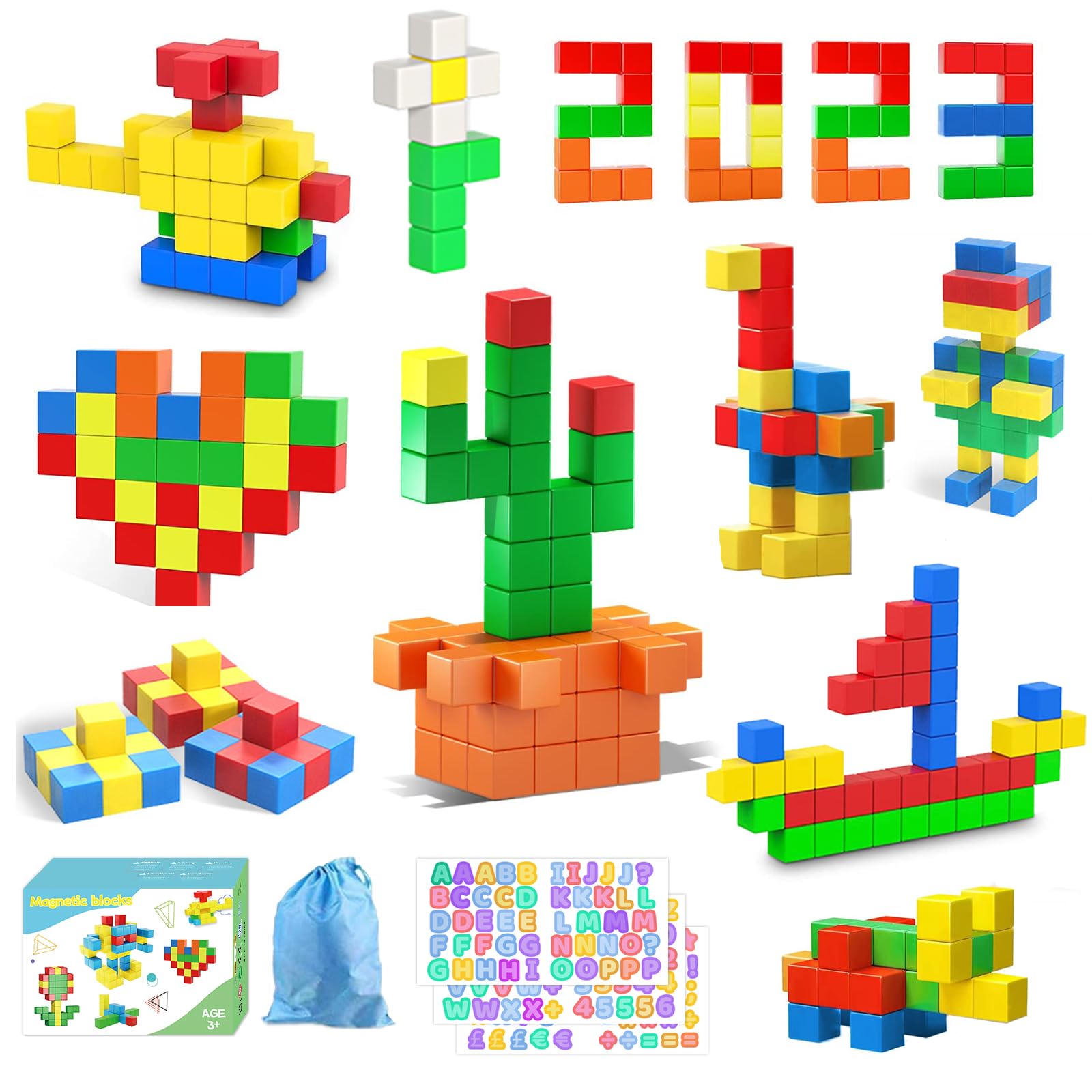 AMYCOOL 46pcs マグネットブロック 3歳 知育玩具 30mm 立体パズル マグネットキューブ 積み木 脳トレ 初期教育 STEM教育キット 知育玩具 教材 おもちゃランキング 長く遊べ 長く使え 男の子 女の子 誕生日 クリスマス プレゼント