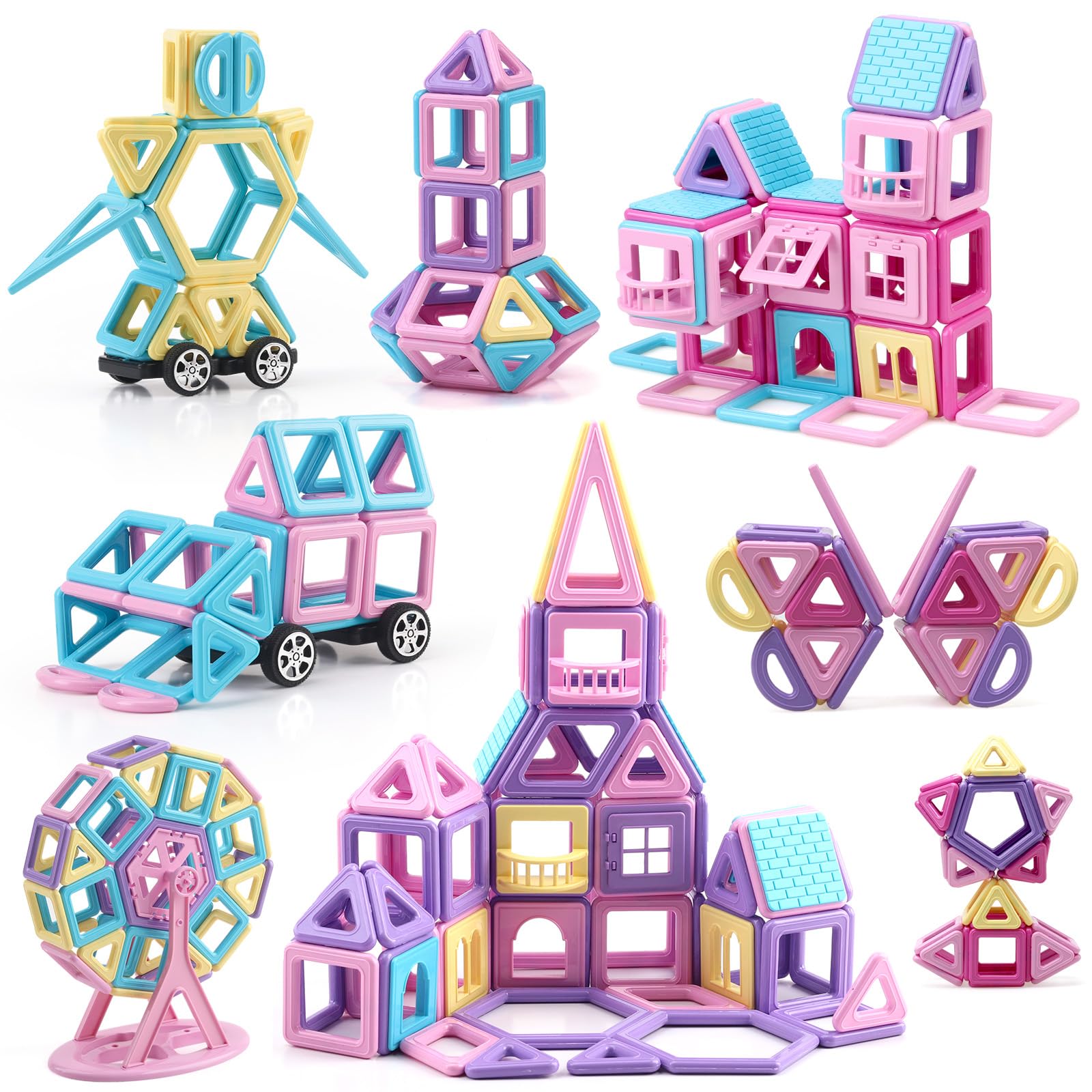 AMYCOOL マグネットブロック 128pcs 磁石おもちゃ マグネットおもちゃ 知育玩具 マカロン色 積み木 立体パズル 子供 知育玩具 男の子 女の子 積み木 誕生日 出産祝い 幼児 入園 保育園 小学生 贈り物 クリスマスプレゼント かわいい 日本