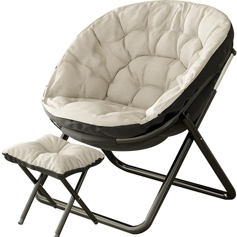 Floralies 折りたたみ椅子 リクライニングチェア 折りたたみ式 完成品 足置き台付き リラックス 折りたたみチェア ガーデンチェア パーソナル 持ち運び簡単 屋内 屋外 兼用 通気性よい (ホワイト(足置き台付き）, 1人掛け（幅80×奥行45×高