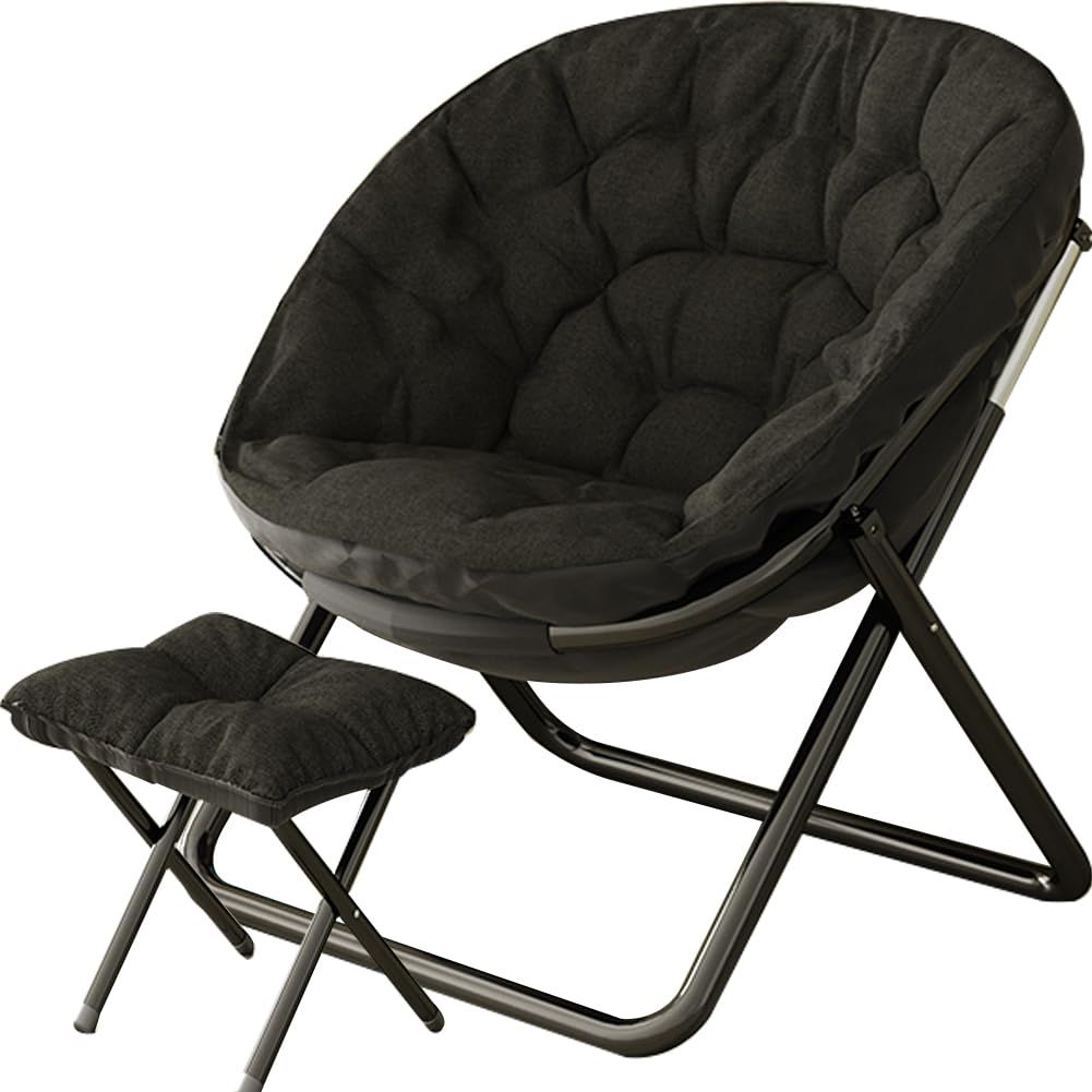 Floralies 折りたたみ椅子 リクライニングチェア 折りたたみ式 完成品 足置き台付き リラックス 折りたたみチェア ガーデンチェア パーソナル 持ち運び簡単 屋内 屋外 兼用 通気性よい (ブラック（足置き台付き）, 1人掛け（幅80×奥行45×高