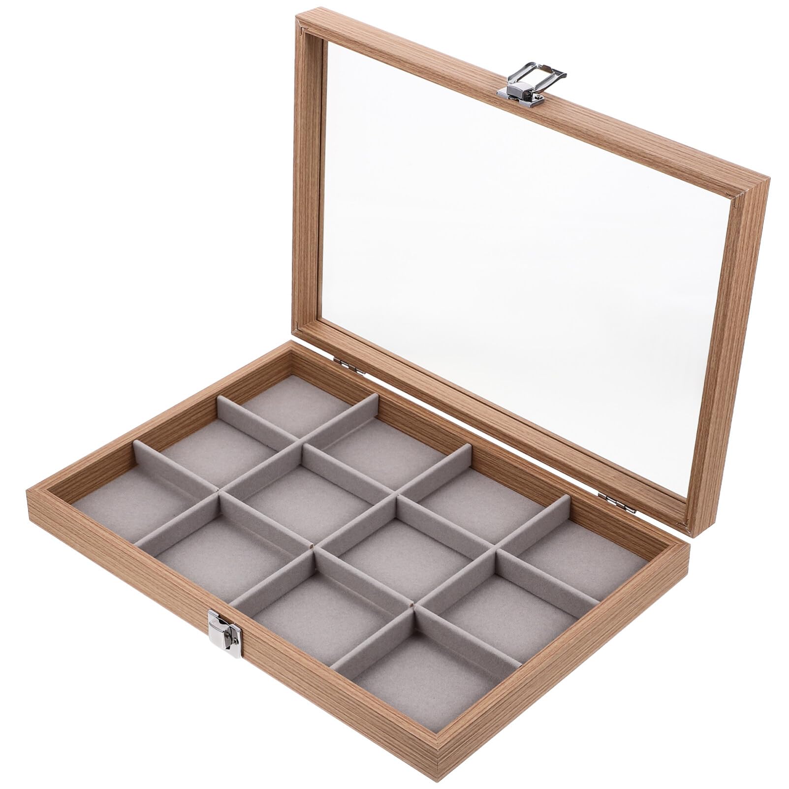 Rakuten - NUOLUX アクセサリーケース 木製 蓋付き 12区画 収納 展示 アクセサリー 収納 ボックス 小物入れ 仕切りボックス ディスプレイ用 携帯用 イヤリング ネックレス リング ピアス ブレスレット 指輪 収納ケース