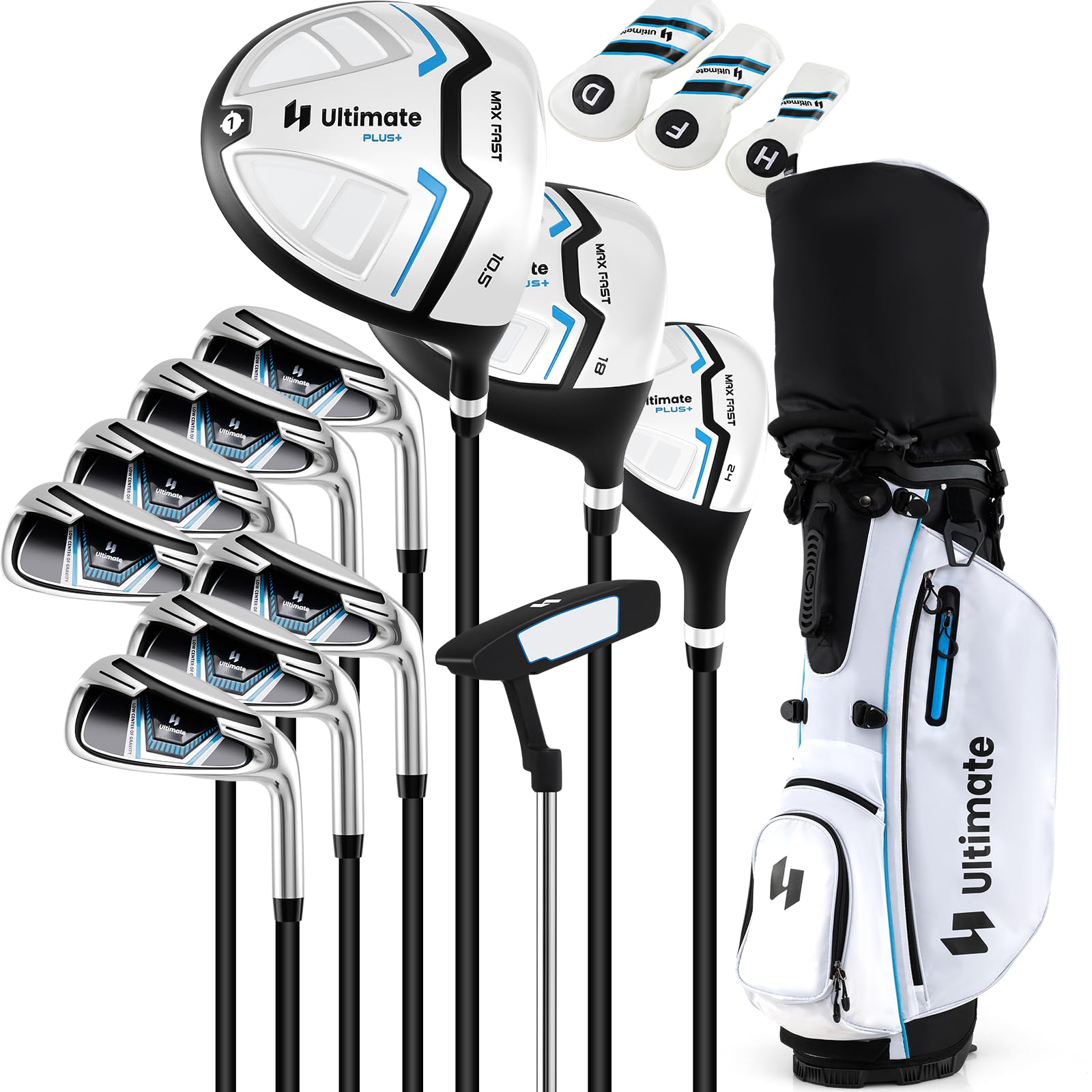 GYMAX ゴルフクラブセット メンズ 右用 ゴルフセット クラブ11本 フルセット Rフレックス 人気モデル 初心者から上級者まで 高反発設計 ヘッドカバー3...