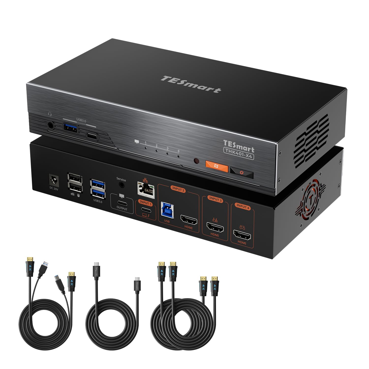 TESmart TB4対応 KVMスイッチ 5K@60Hz/4k@120Hz Apple Studio Display対応 4入力1出力 HDMI パソコン4台モニター1台 KVM切替器 PD60W、40GbpsTB4対応 USB3.2Gen2搭載 ギガビ