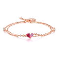 Free bird ハートブレスレット レディース ピンクゴールドジルコニア ブレスレットシルバー 925 金属アレルギー対応 2連 バングル チェーン 細い ...