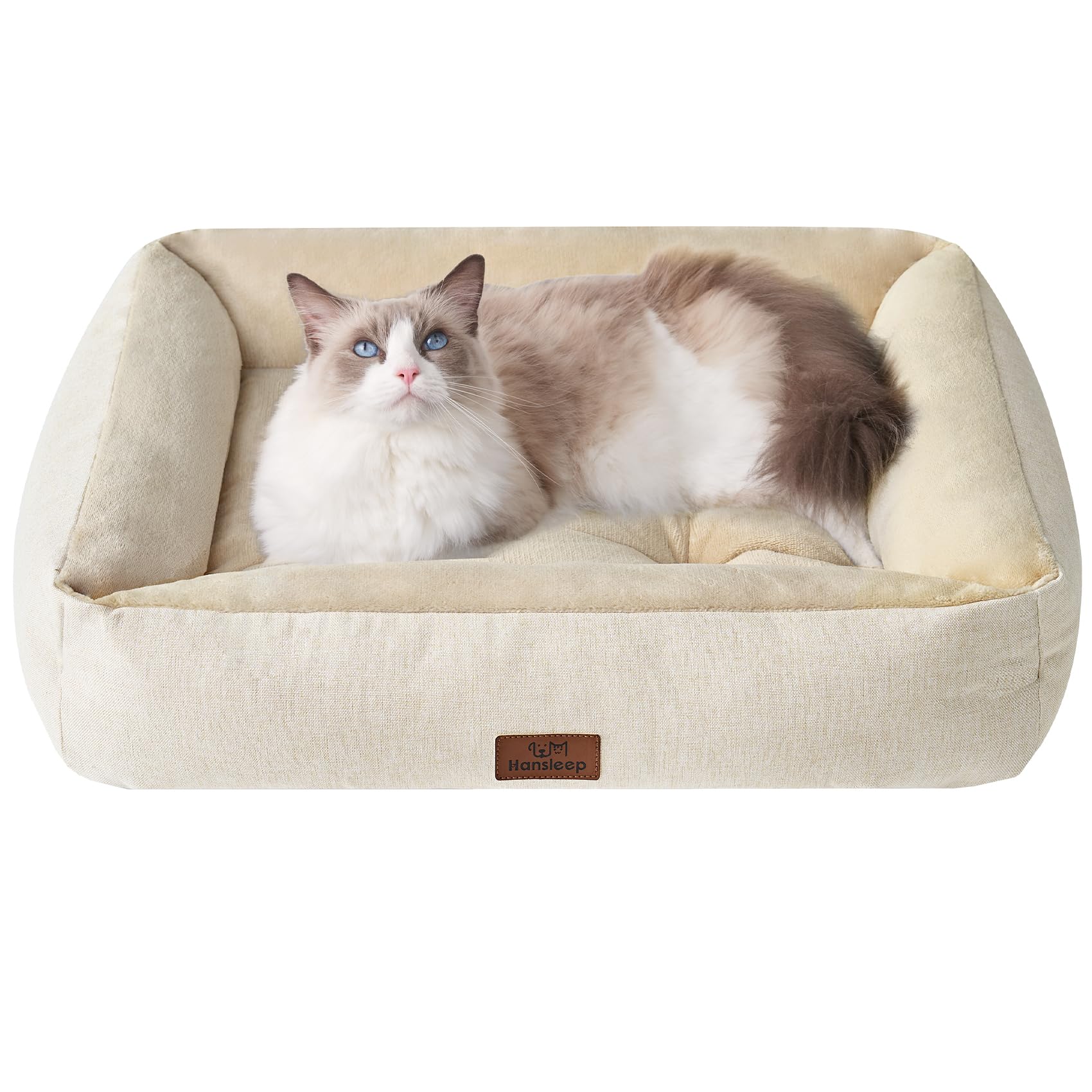 Rakuten - Hansleep 猫 ベッド 犬 ベッド 冬 ペットベッド クッション ふわふわ 両面用 もこもこ リバーシブル ぐっすり眠る キャット M 通年 猫用 中型犬用 ペット用品 (60L x 50W x 15H cm, グレージュ)