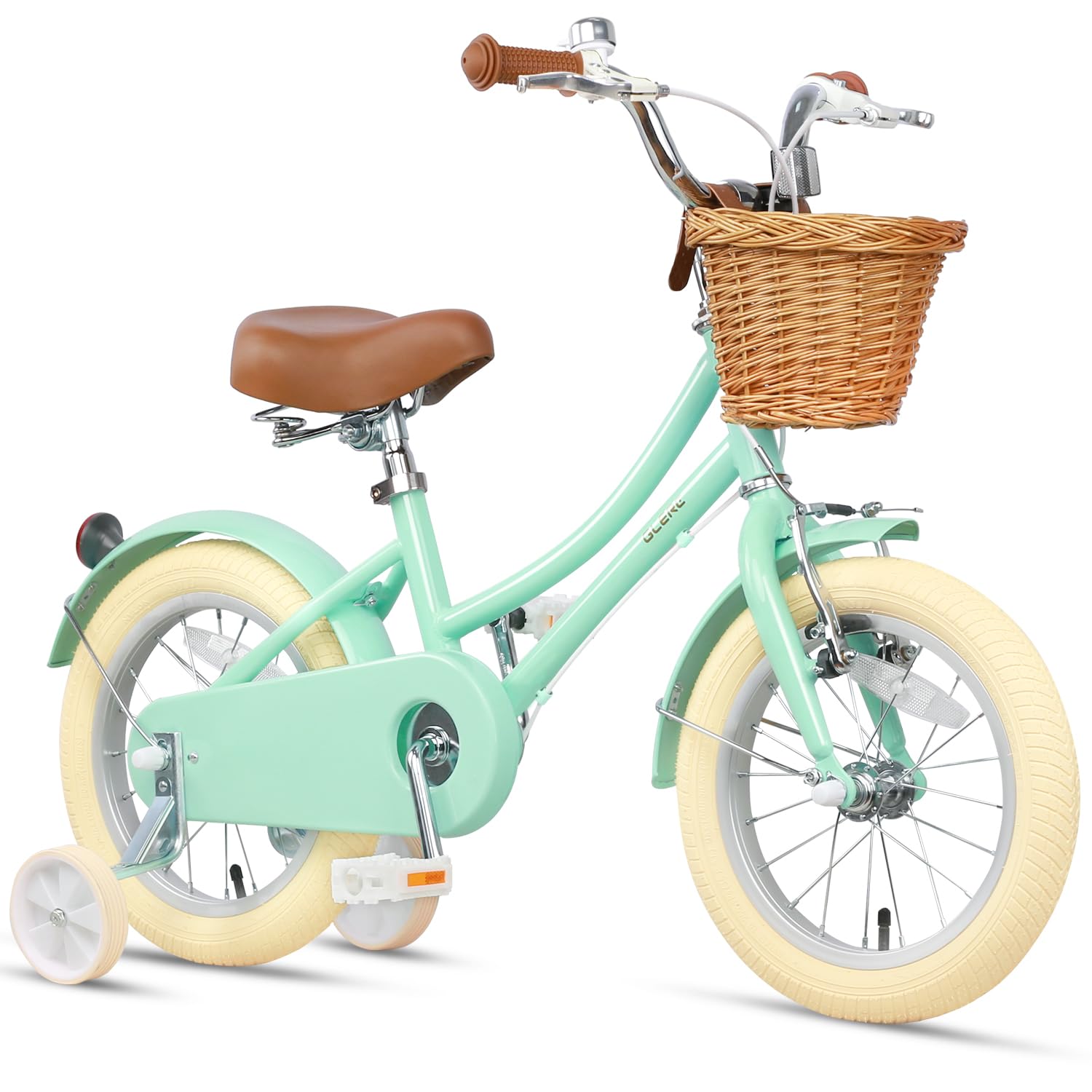 Rakuten - 【Glerc（グレーク）】Little Molly 女の子子供用自転車 可愛いレトロキッズバイク 乗り練習 幼児小学生低学年 前輪vブレーキ後輪バンドブレーキ フールカバーチェンケース 前後輪泥除け付き 貼り紙DIY 柔らかいサドル 手編みラタン風藤カゴ付