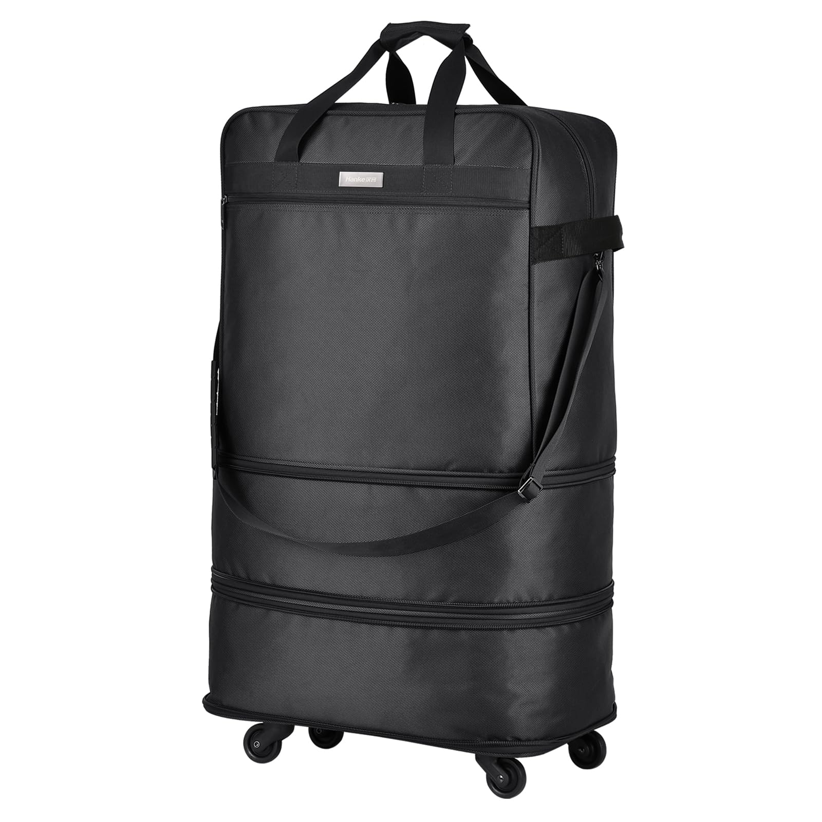 Rakuten - [Hanke] スーツケース 拡張機能付3段階容量調整可能 55L/76L/90Lキャリーケース 大型折りたたみ式キャリーバッグ静音キャスター 撥水性スーツケース Lサイズ大容量多機能ポケット付き 旅行 出張引越し、収納(ブラック)