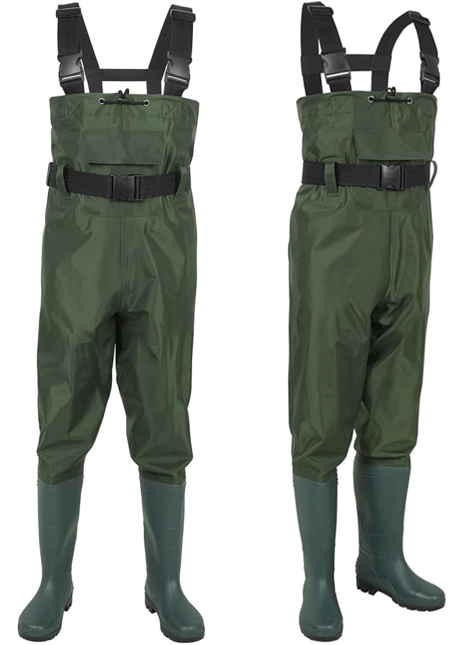 [SANLIKE] ウェーダー ハイウェーダー 釣り 胴長 長靴 ブーツ PVC撥水加工 胴長靴 防水 ウェーディング フローティング 海釣り 渓流 田植え 漁業 メンズサイズ ポケット付き スマホ入れる グリーン 40-45サイズ ブラックBLACK (
