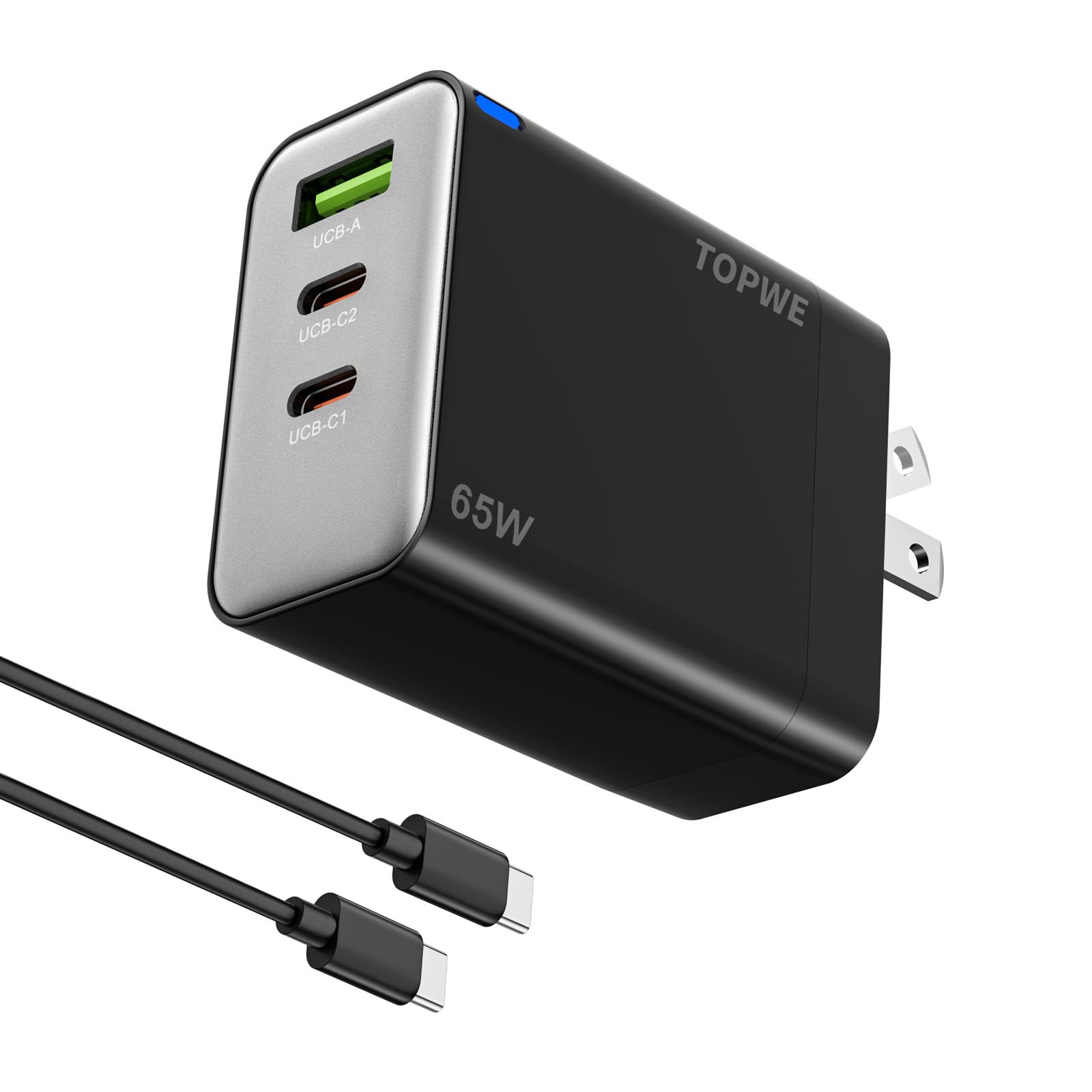 楽天SelectSHOP 岐阜 楽天市場店TOPWE 65W 急速充電器 Type-c 3ポート（2つUSB-Cポート＋1つUSB-Aポート）軽量・PD対応・同時充電・折り畳み式・PSE技術基準・持ち運び充電器 MacBook iPad iPhone Galaxy Android Xperia A