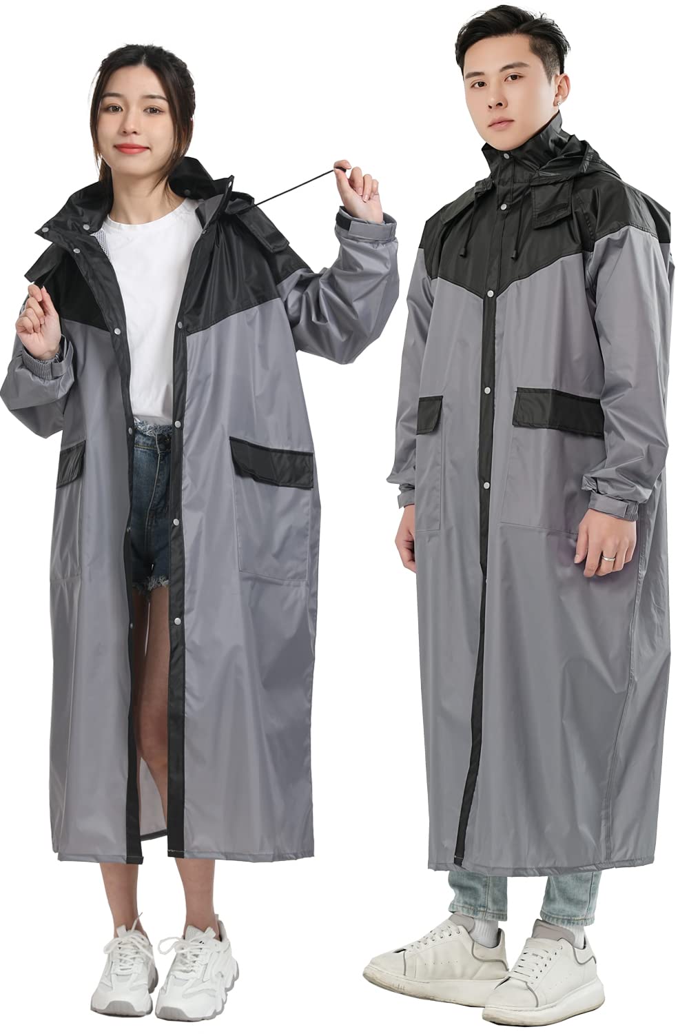 [TONGMO] レインコート メンズ レディース 自転車 軽量 快適 原付用 ロング丈のおしゃれなレインウェア リュックにも対応 防水 防・ 豪雨 梅雨対策 防災グッズ 反射テープ バイザー 収納袋付き 携帯しやすい(L)